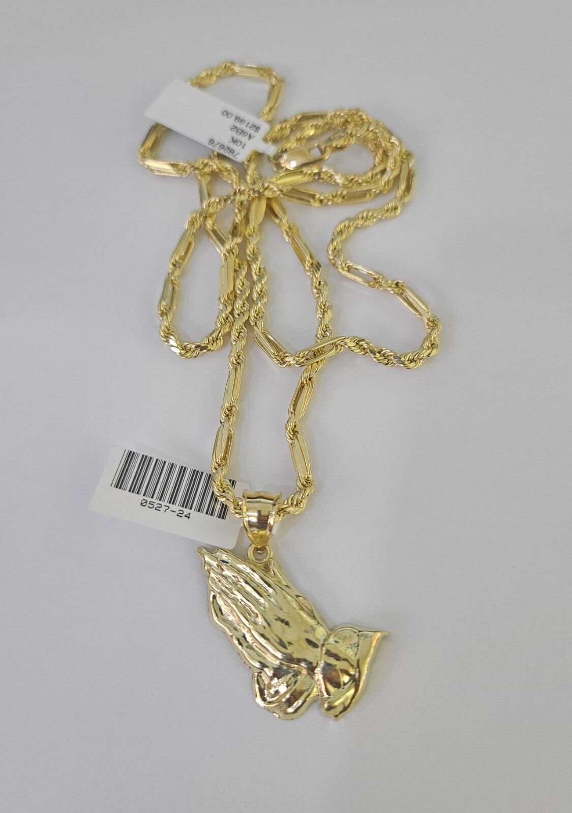 10k Milano Rope Chain Praying Hands Charm Necklace SET 3mm 18" 20" 22" 24" - GoldenlinQ