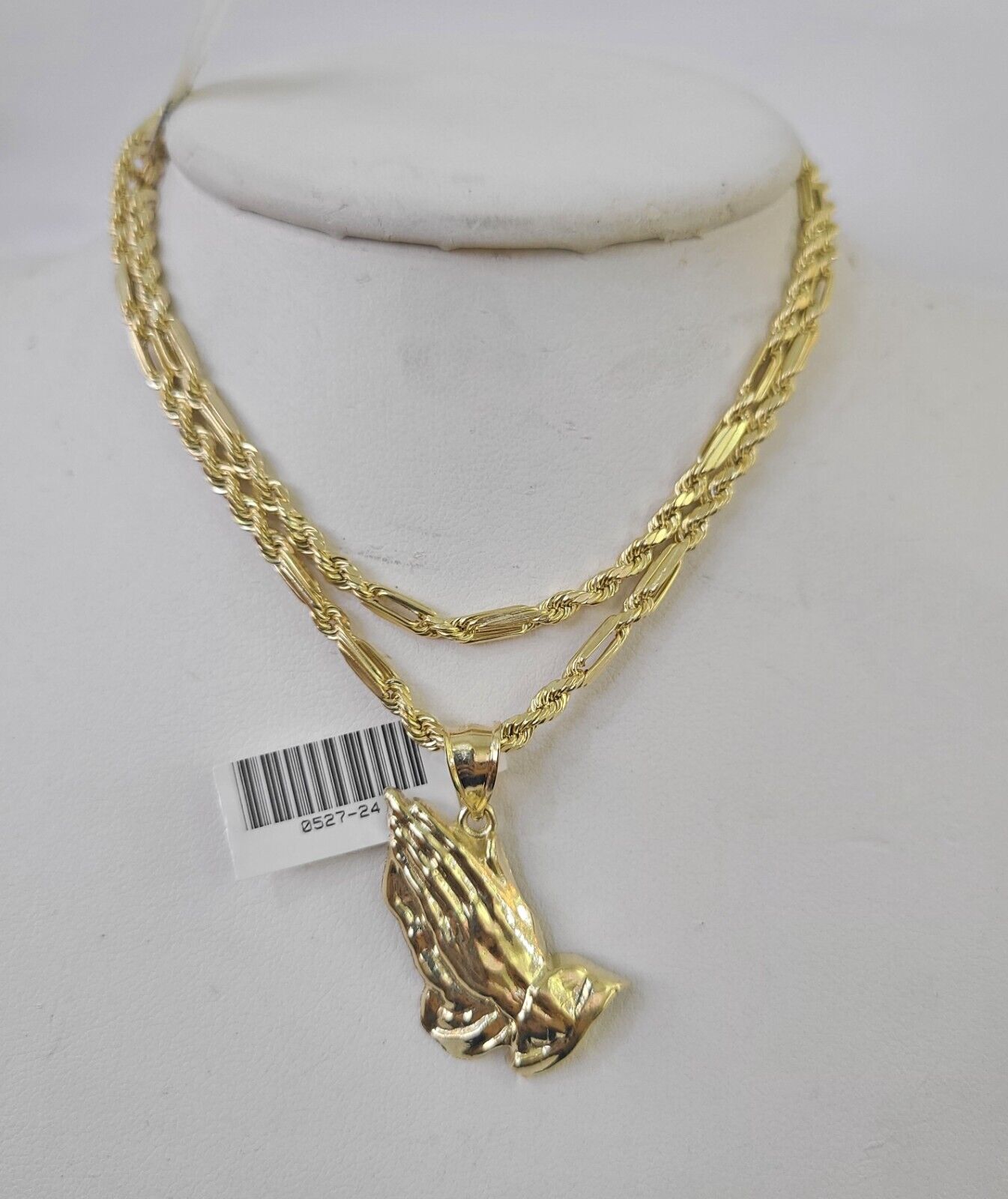 10k Milano Rope Chain Praying Hands Charm Necklace SET 3mm 18" 20" 22" 24" - GoldenlinQ