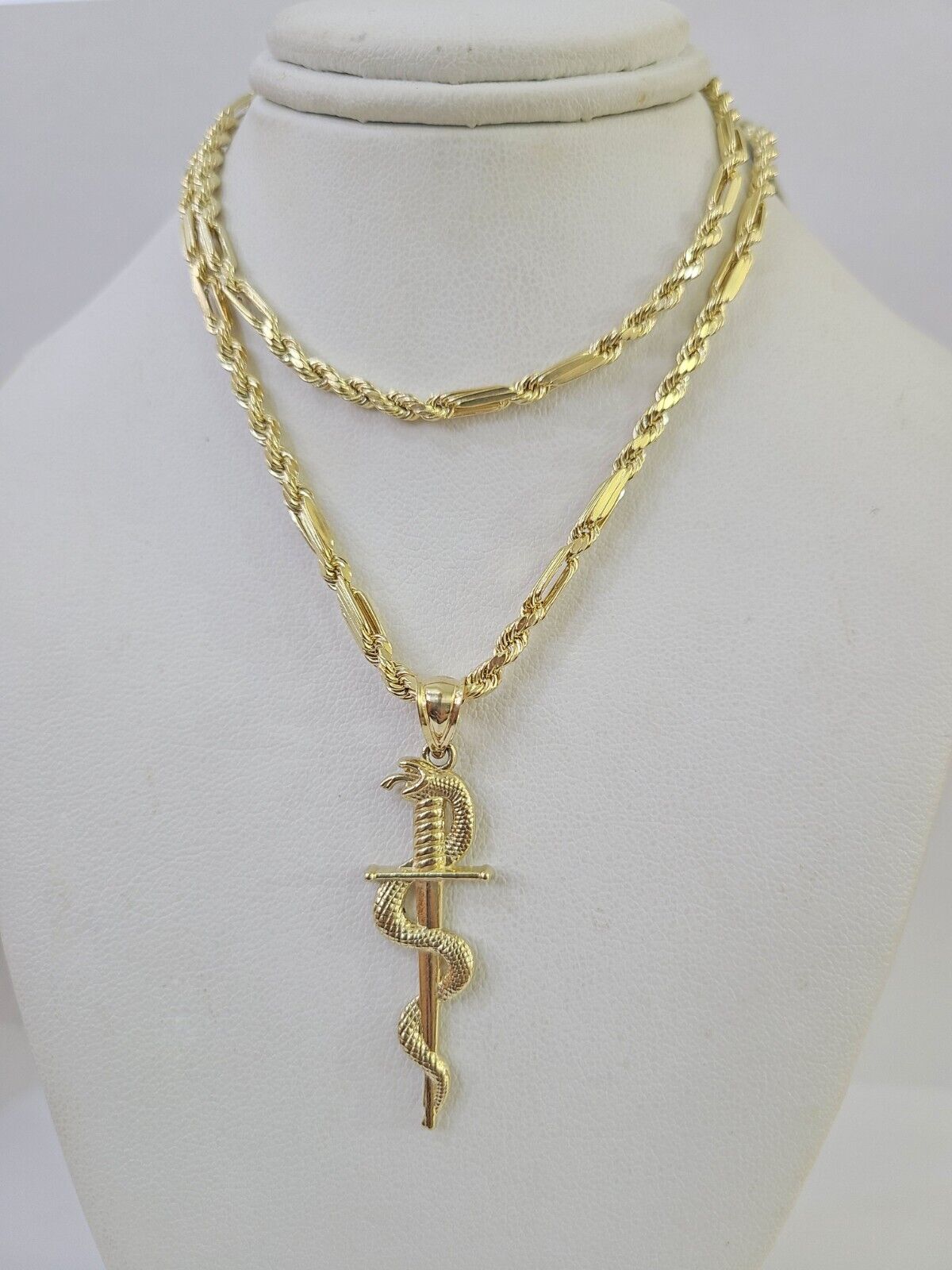 10k Milano Rope Chain Snake Sword Charm Necklace SET 3mm 18" - 26" Pendant - GoldenlinQ