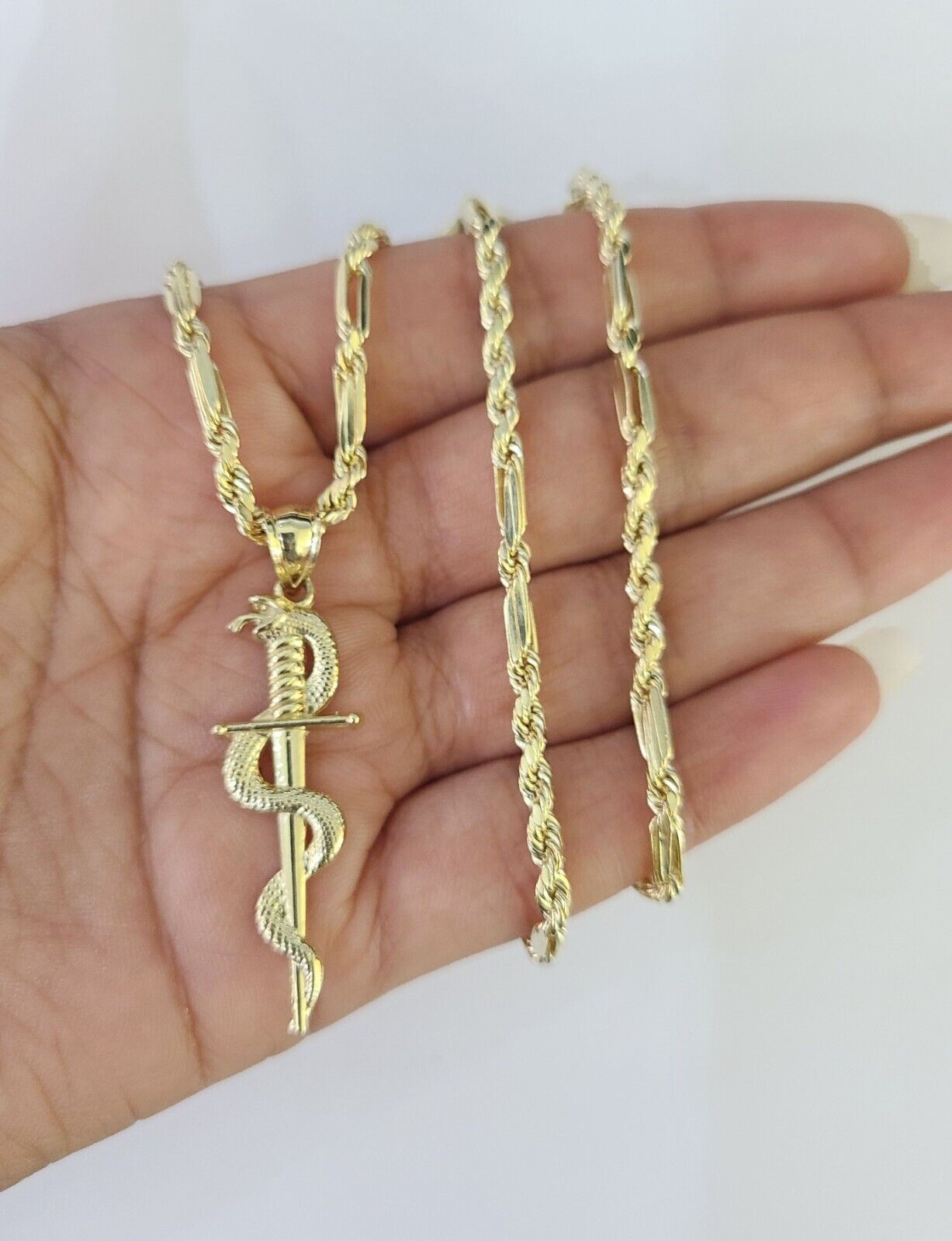 10k Milano Rope Chain Snake Sword Charm Necklace SET 3mm 18" - 26" Pendant - GoldenlinQ