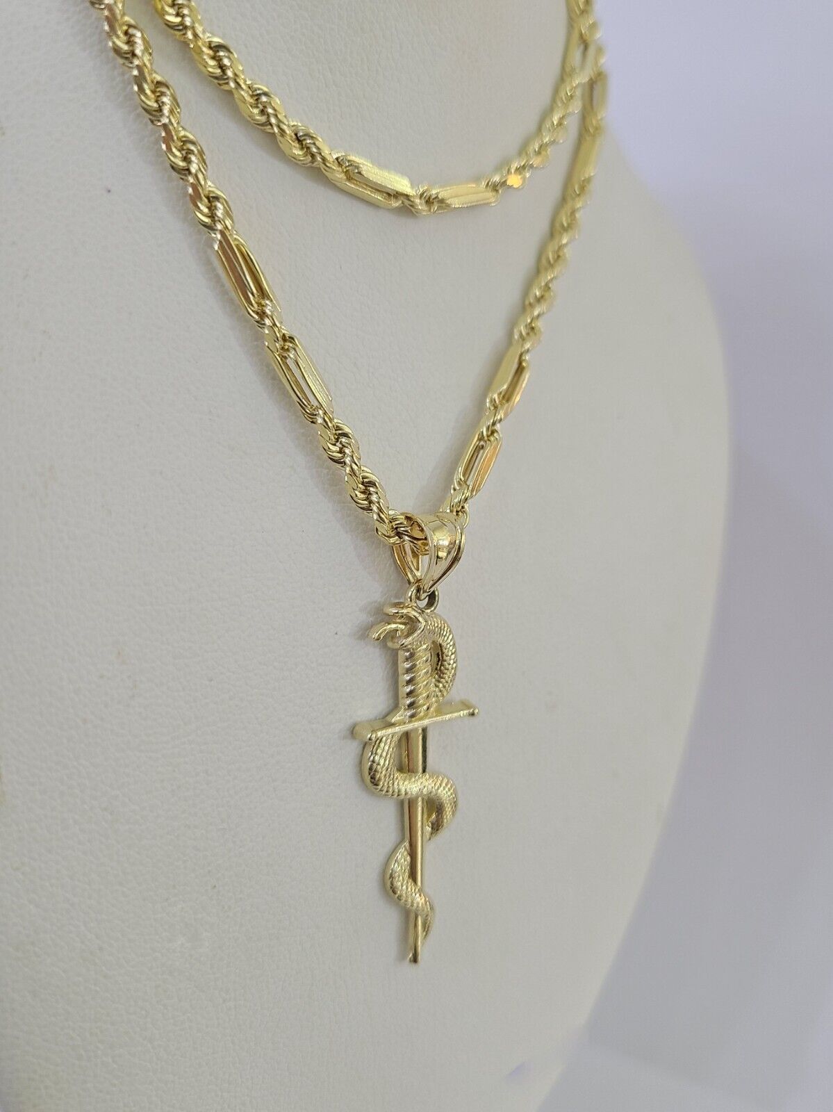 10k Milano Rope Chain Snake Sword Charm Necklace SET 3mm 18" - 26" Pendant - GoldenlinQ