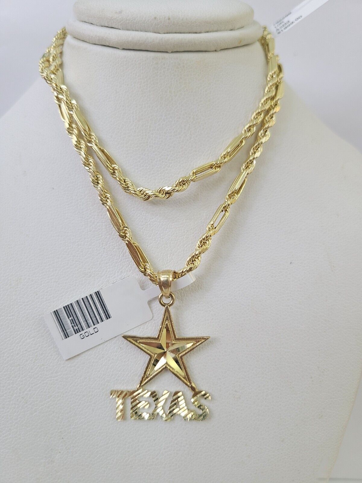 10k Milano Rope Chain Texas Charm Necklace SET 3mm 18" 20" 22" 24" Pendant - GoldenlinQ