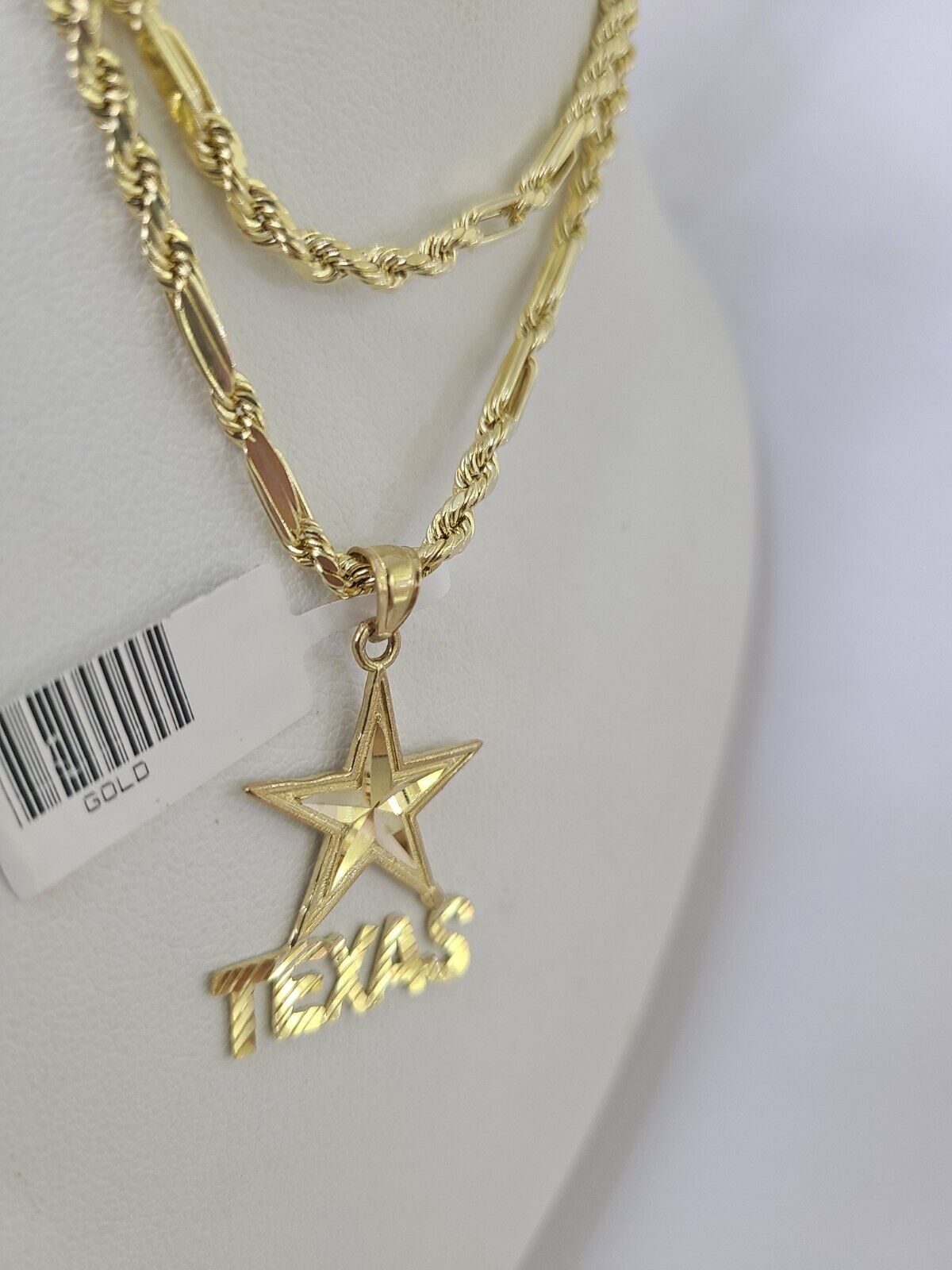 10k Milano Rope Chain Texas Charm Necklace SET 3mm 18" 20" 22" 24" Pendant - GoldenlinQ