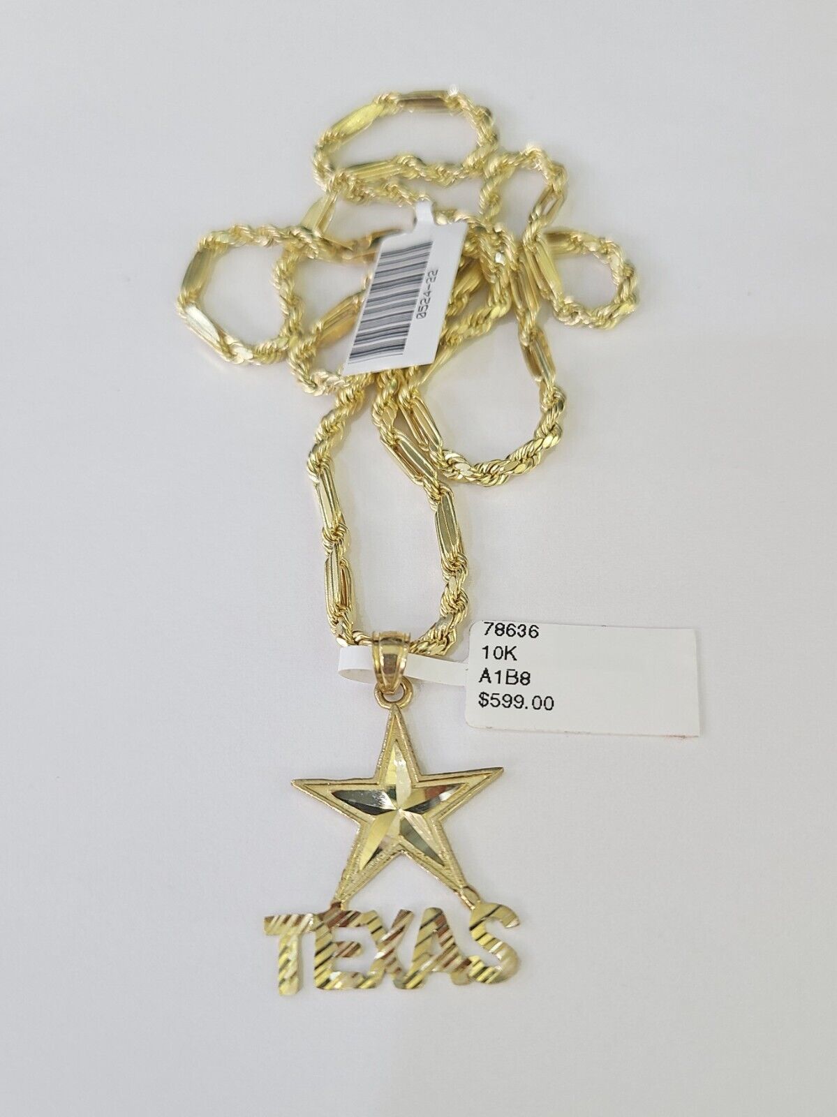 10k Milano Rope Chain Texas Charm Necklace SET 3mm 18" 20" 22" 24" Pendant - GoldenlinQ