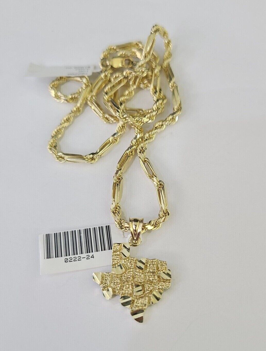 10k Milano Rope Chain Texas Nugget Charm Necklace SET 3mm 18" 20" 22" 24 Pendant - GoldenlinQ