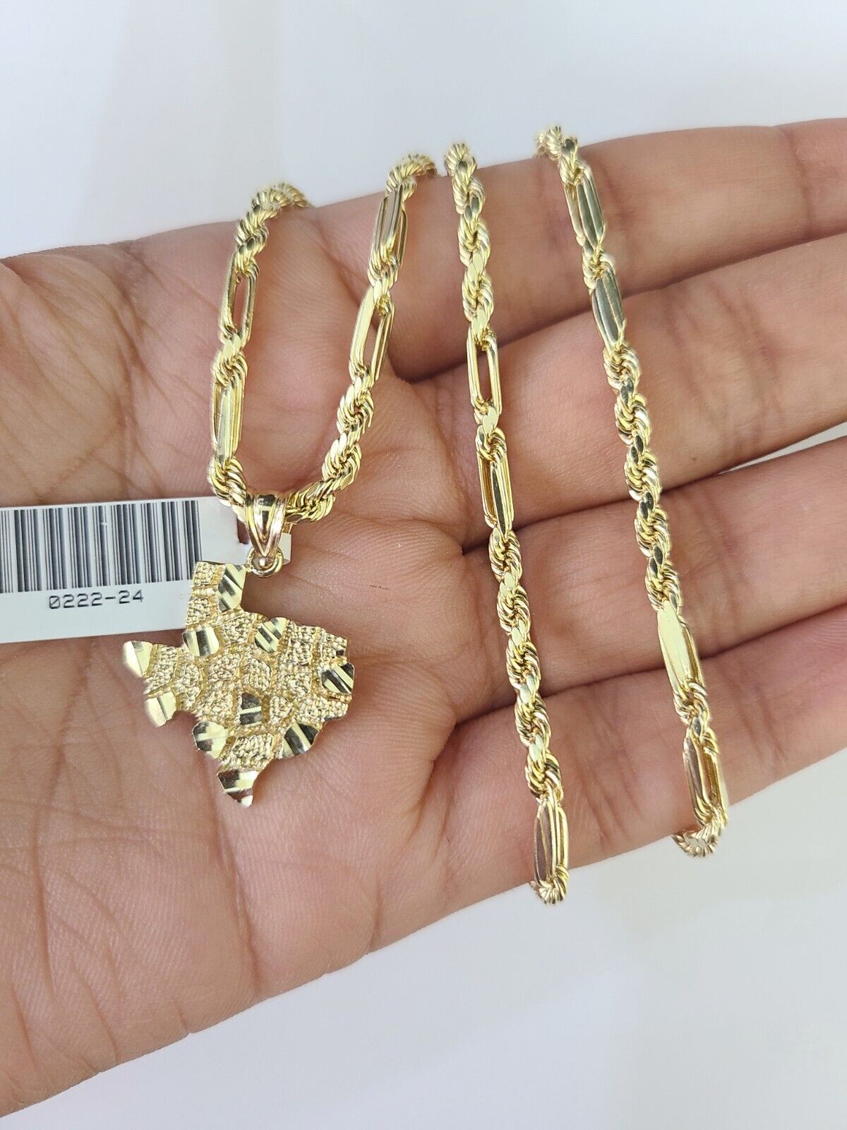 10k Milano Rope Chain Texas Nugget Charm Necklace SET 3mm 18" 20" 22" 24 Pendant - GoldenlinQ