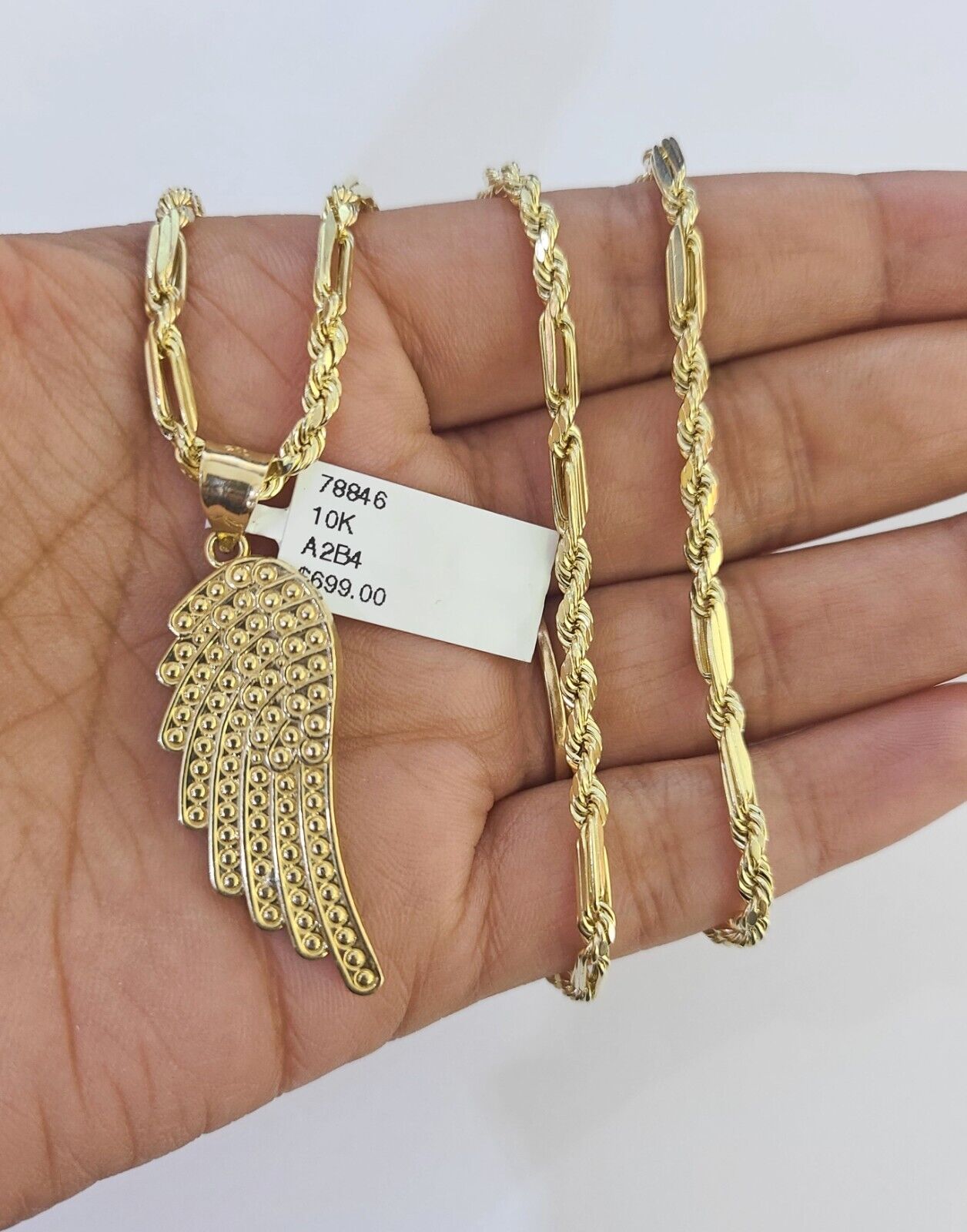 10k Milano Rope Chain Wings Charm Necklace SET 3mm 18" 20" 22" 24" - GoldenlinQ