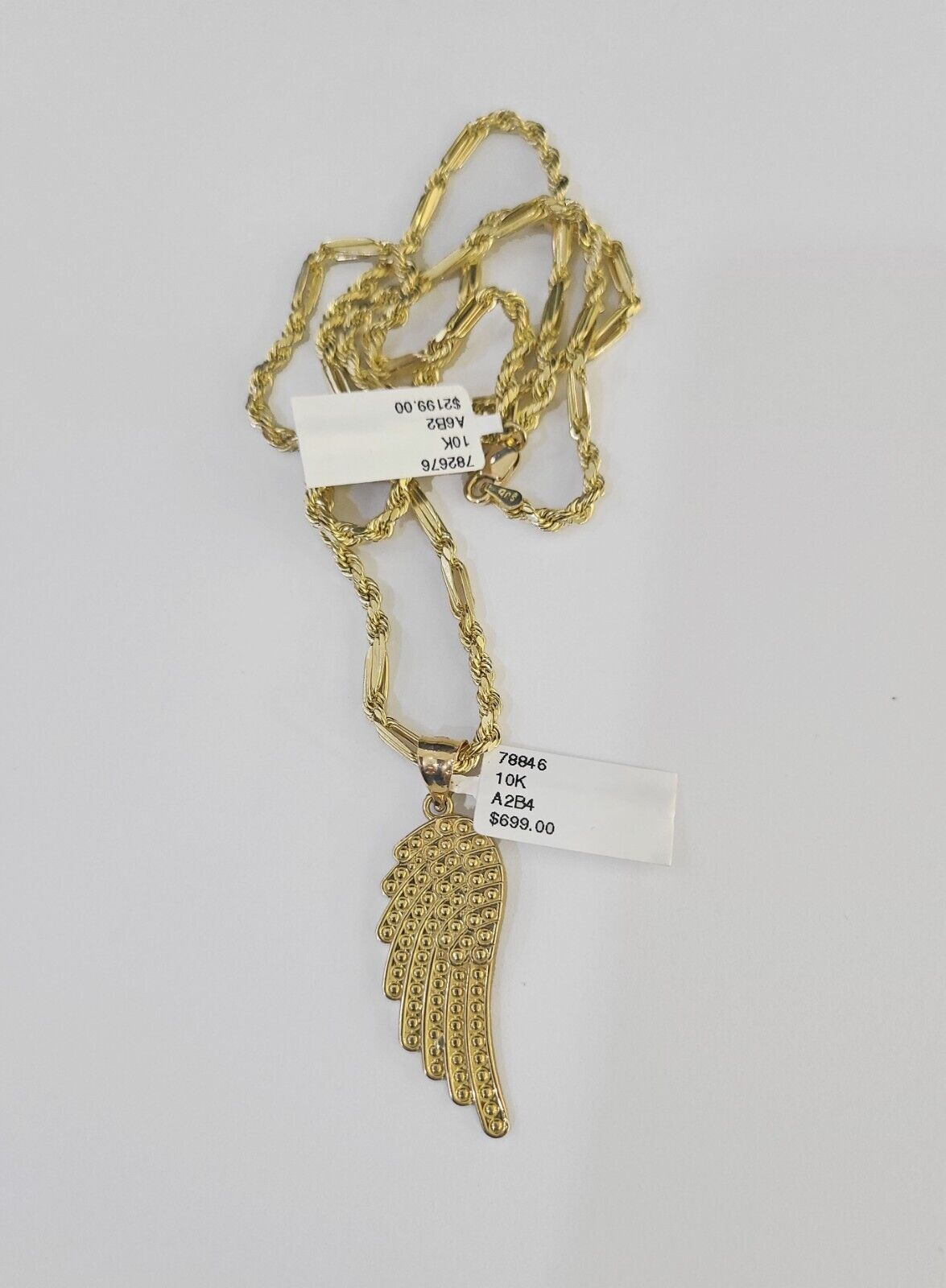 10k Milano Rope Chain Wings Charm Necklace SET 3mm 18" 20" 22" 24" - GoldenlinQ