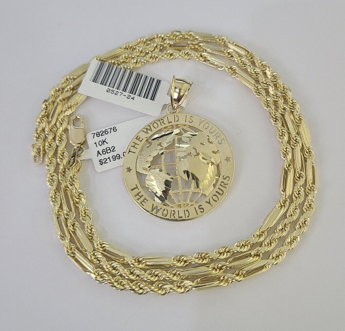 10k Milano Rope Chain World is Yours Charm Necklace SET 3mm 18" 20" 22" 24" - GoldenlinQ