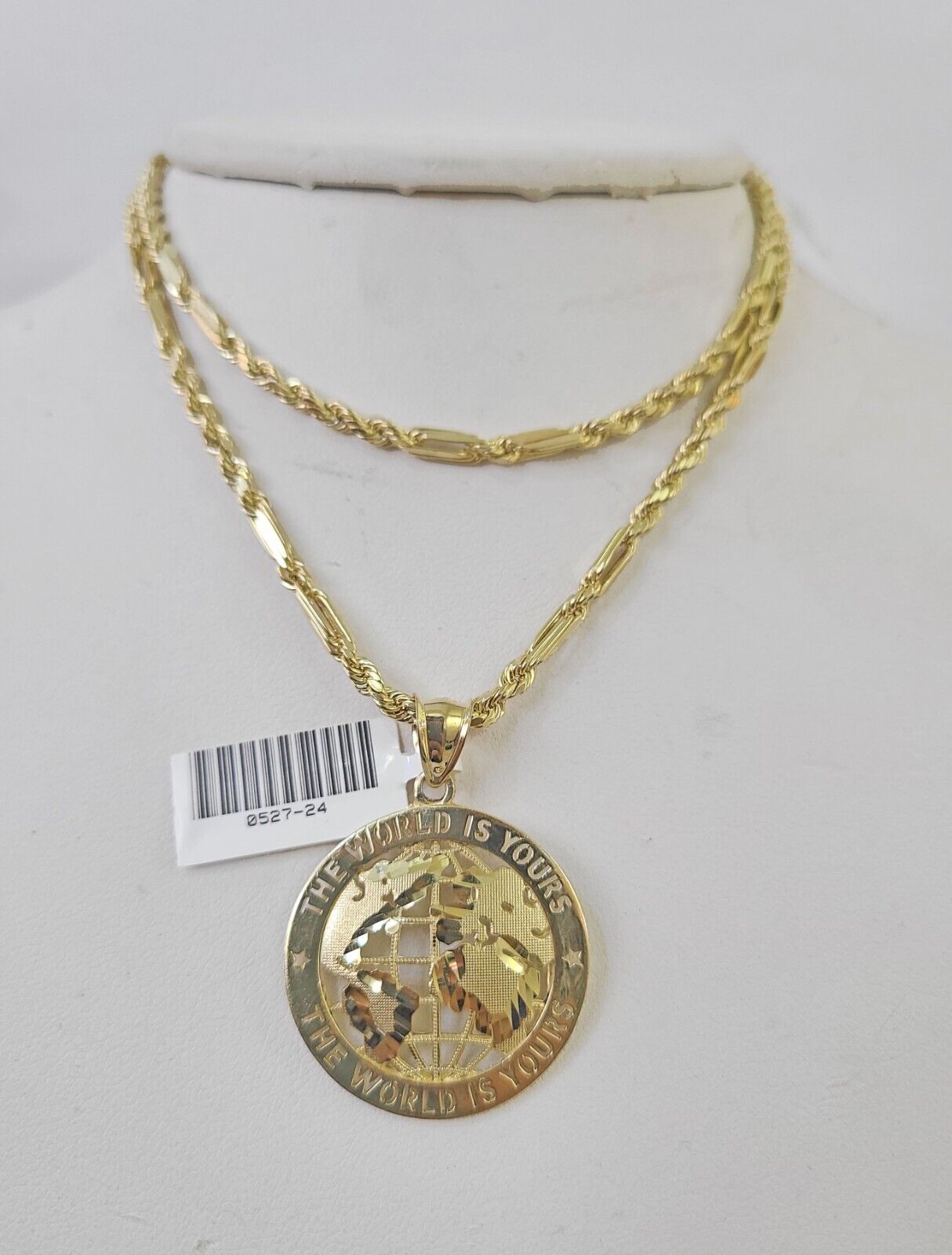 10k Milano Rope Chain World is Yours Charm Necklace SET 3mm 18" 20" 22" 24" - GoldenlinQ