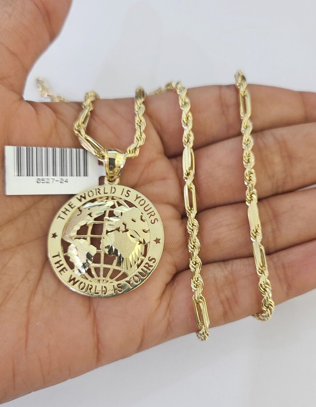 10k Milano Rope Chain World is Yours Charm Necklace SET 3mm 18" 20" 22" 24" - GoldenlinQ