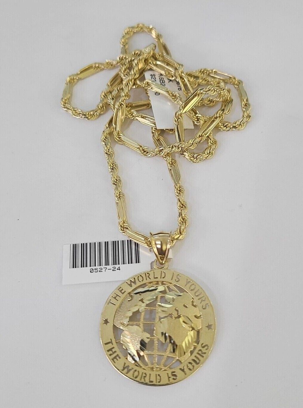 10k Milano Rope Chain World is Yours Charm Necklace SET 3mm 18" 20" 22" 24" - GoldenlinQ