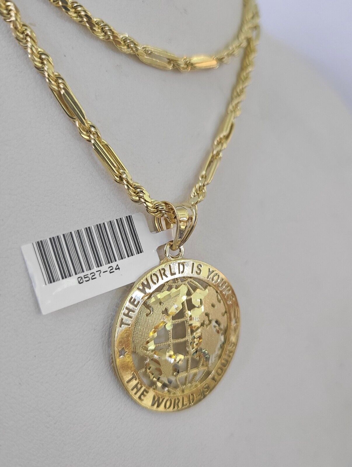 10k Milano Rope Chain World is Yours Charm Necklace SET 3mm 18" 20" 22" 24" - GoldenlinQ