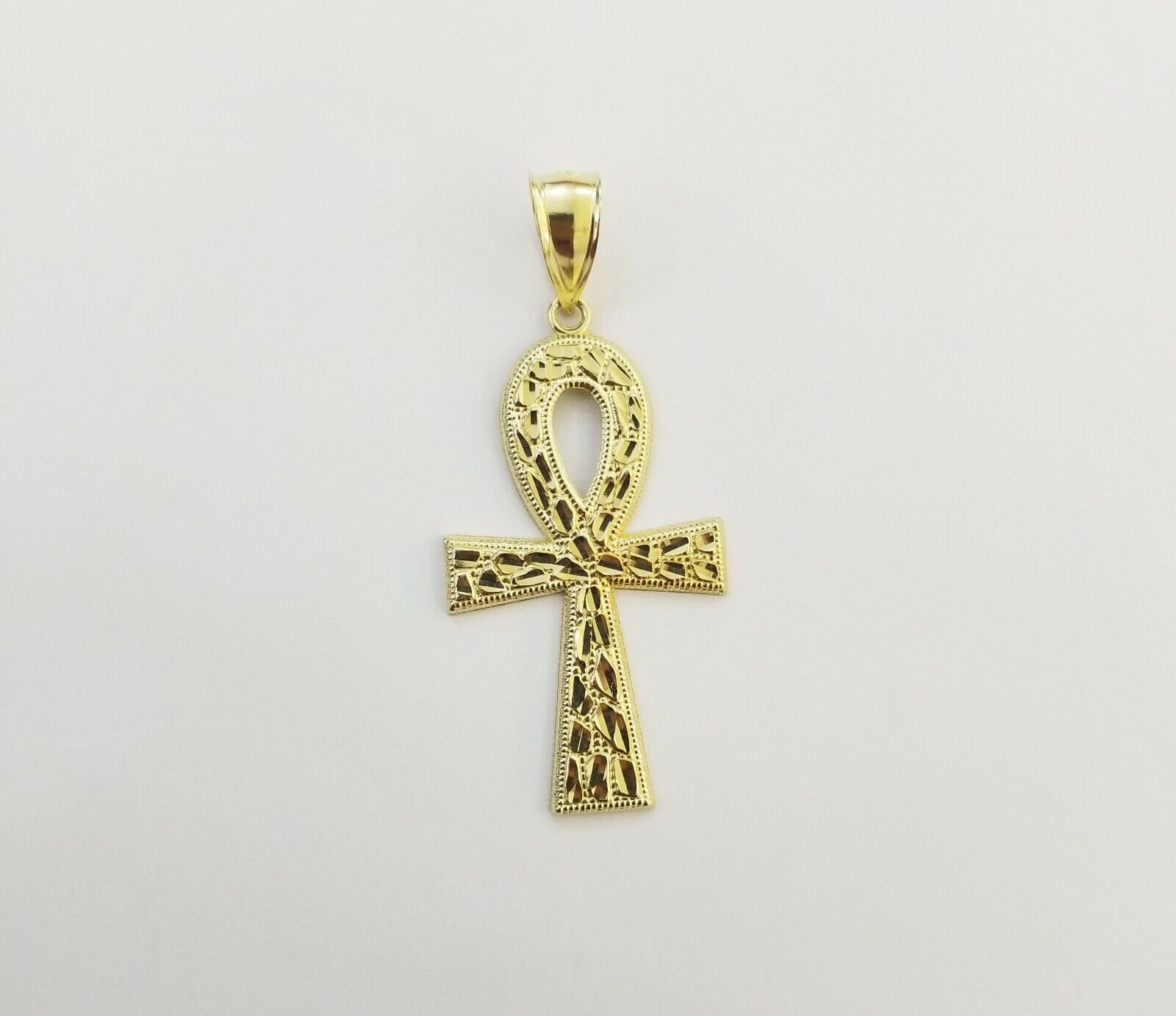 10k Nugget Style Yellow Gold Cross Pendant Real 10kt Mens Jesus Cross Pendant - GoldenlinQ