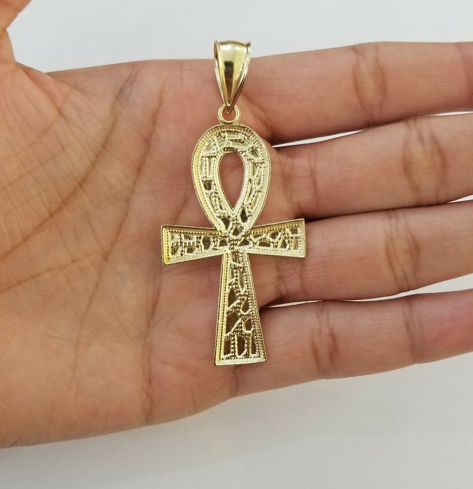 10k Nugget Style Yellow Gold Cross Pendant Real 10kt Mens Jesus Cross Pendant - GoldenlinQ