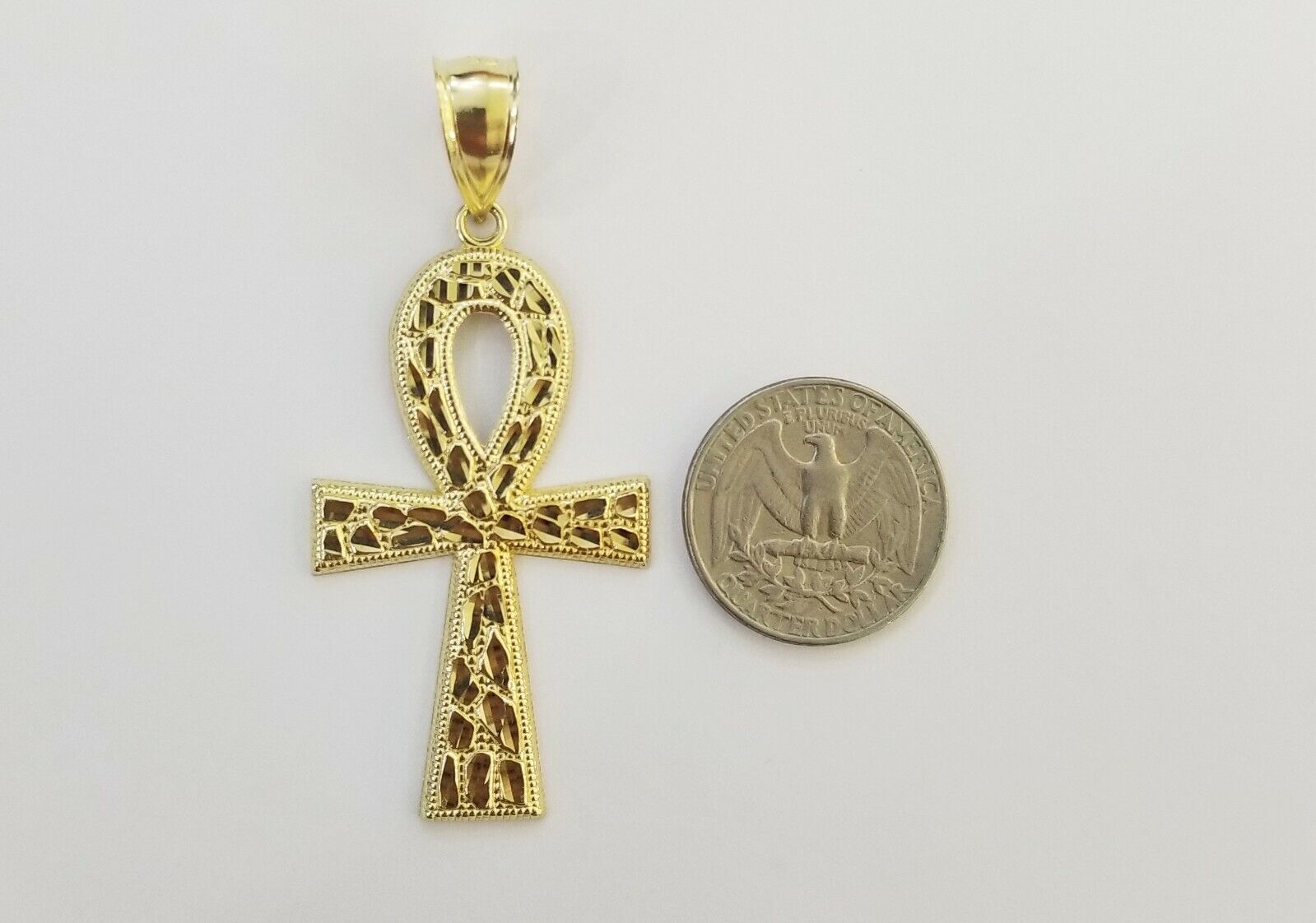 10k Nugget Style Yellow Gold Cross Pendant Real 10kt Mens Jesus Cross Pendant - GoldenlinQ
