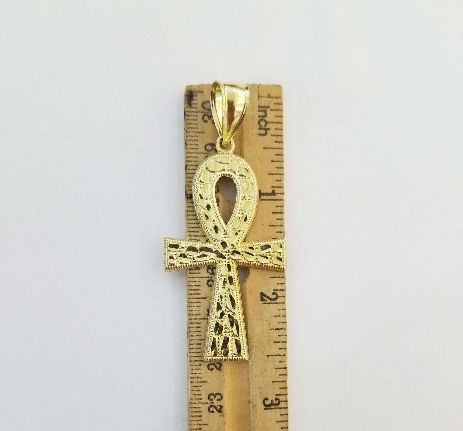 10k Nugget Style Yellow Gold Cross Pendant Real 10kt Mens Jesus Cross Pendant - GoldenlinQ