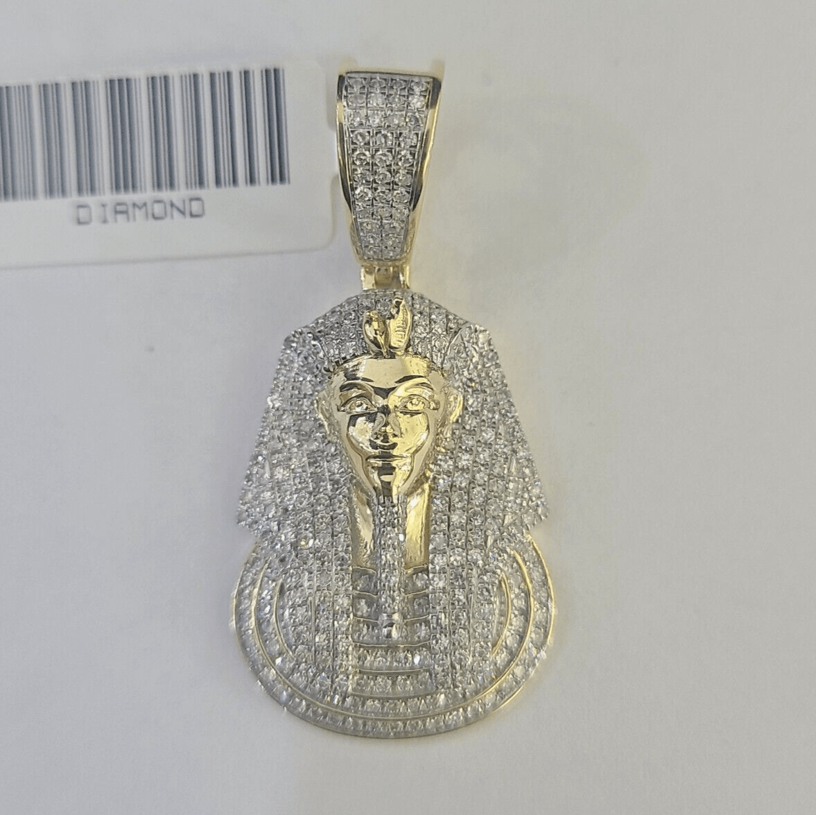 10k Pharaoh Head Diamond Pendant Charm Yellow Gold Men Women Real 10Kt 1.5 inch - GoldenlinQ