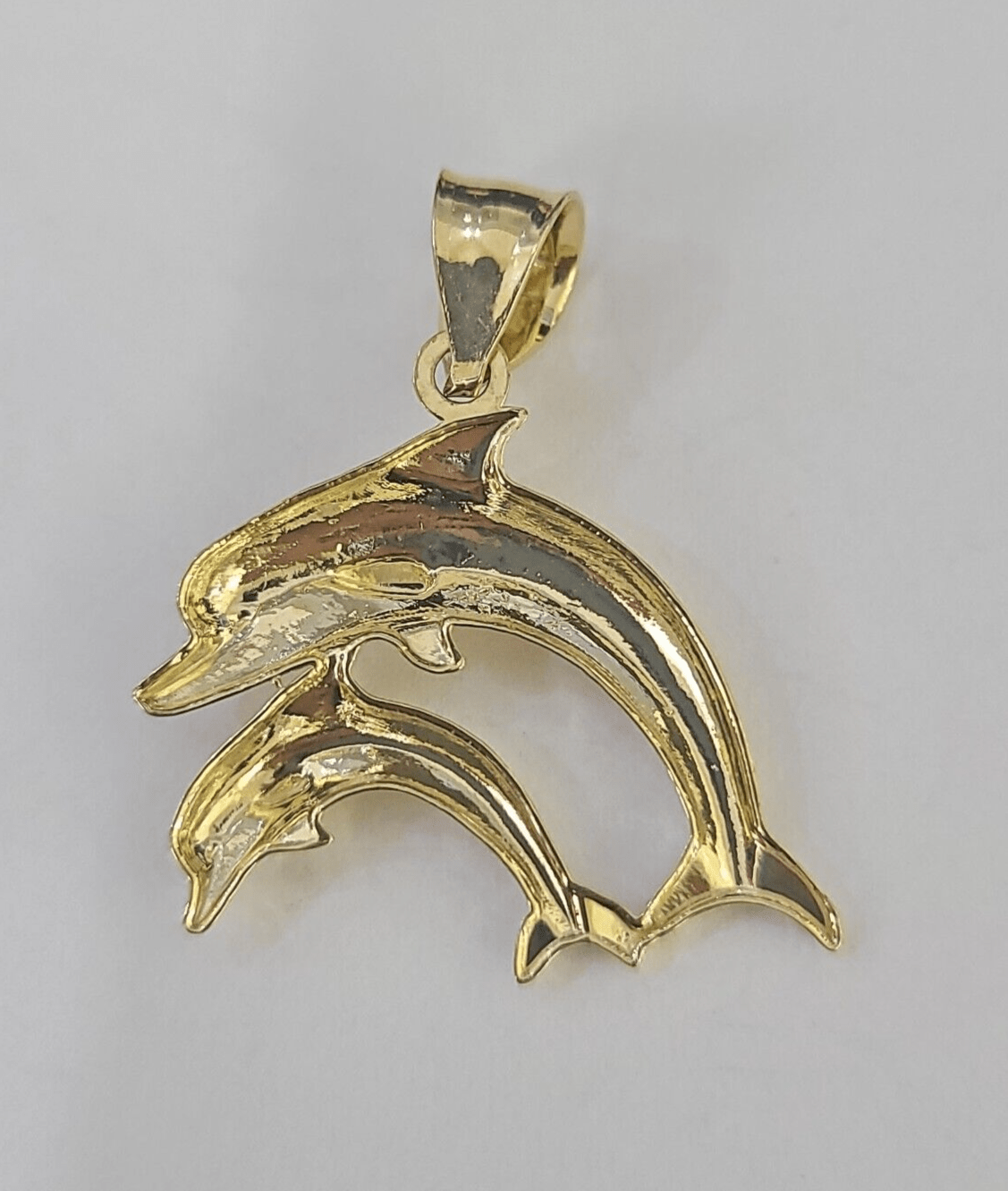 10K Real Dolphin Charm Pendant Yellow Gold 1" Genuine - GoldenlinQ
