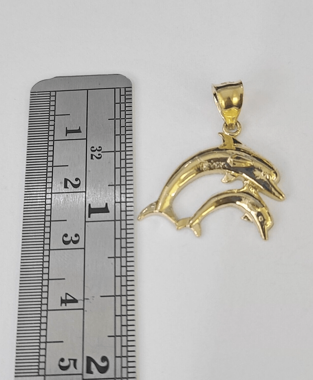 10K Real Dolphin Charm Pendant Yellow Gold 1" Genuine - GoldenlinQ