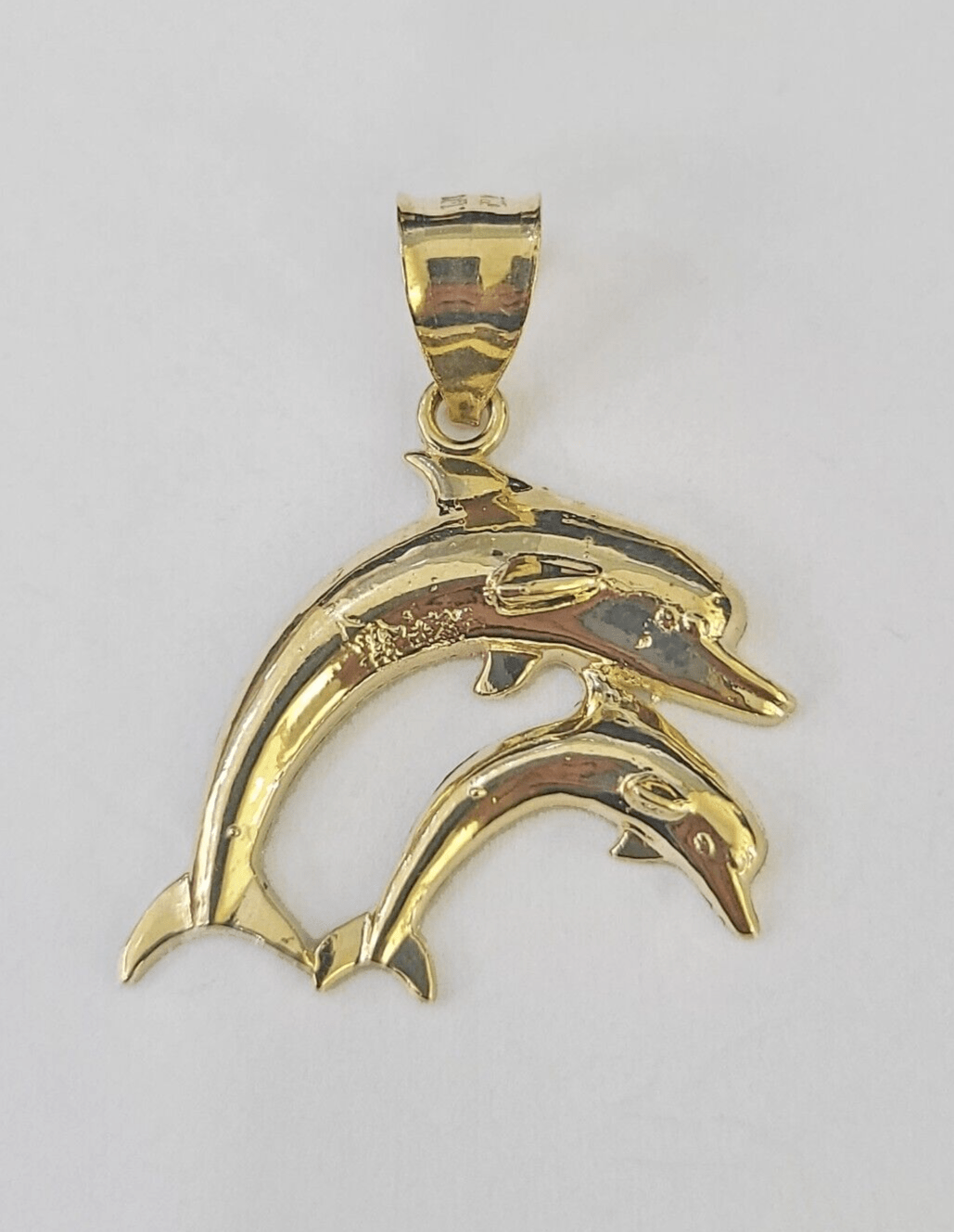 10K Real Dolphin Charm Pendant Yellow Gold 1" Genuine - GoldenlinQ