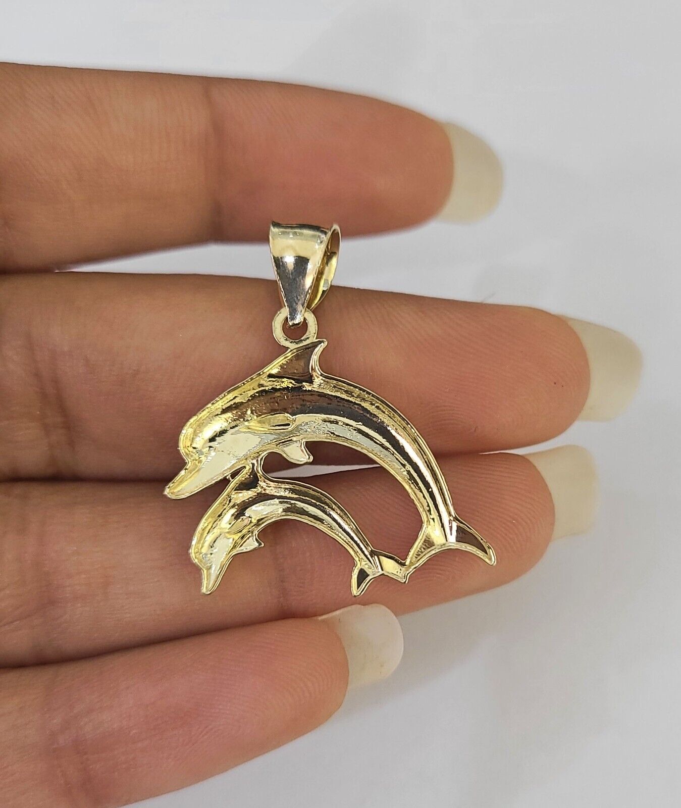 10K Real Dolphin Charm Pendant Yellow Gold 1" Genuine - GoldenlinQ