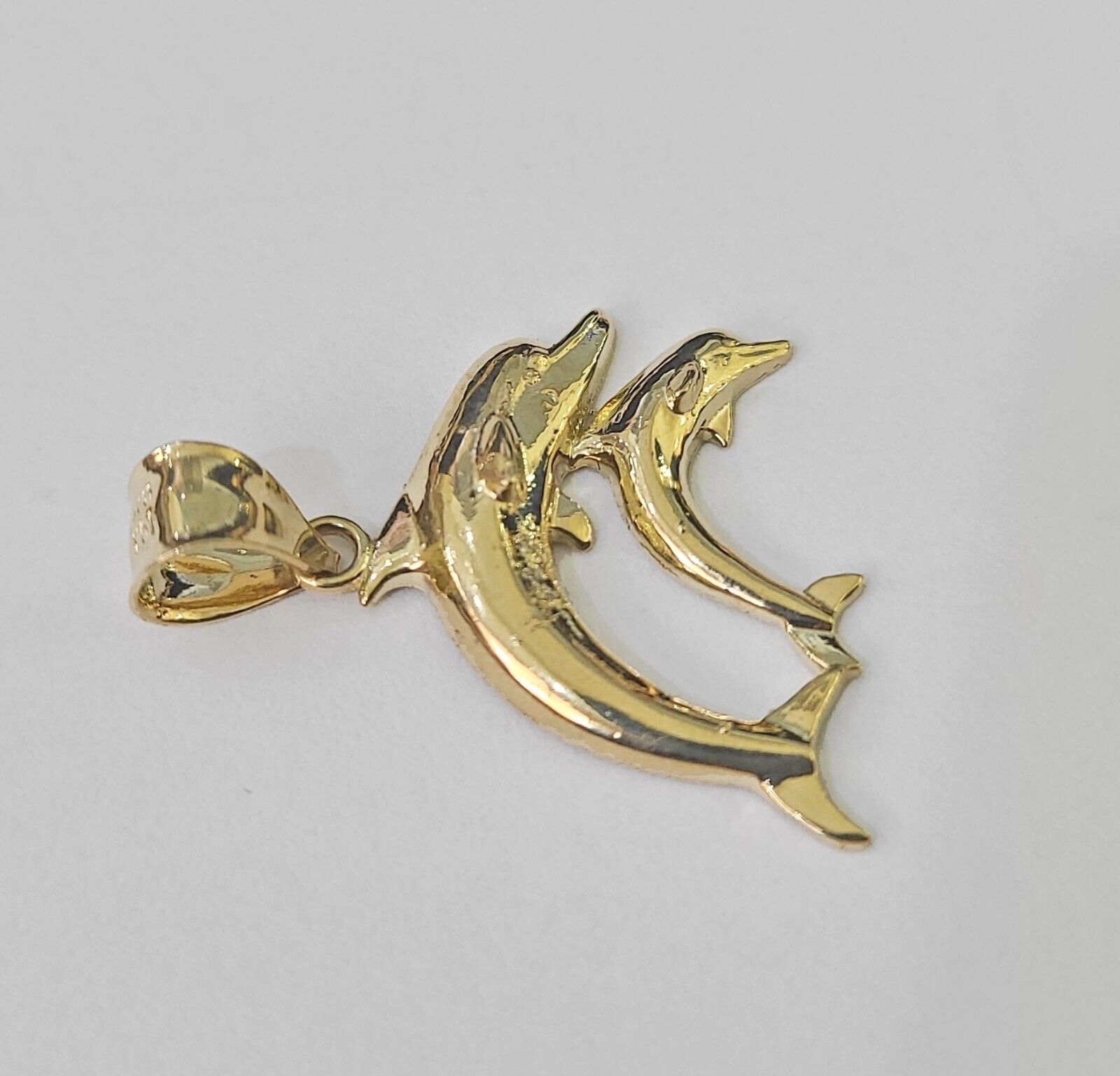 10K Real Dolphin Charm Pendant Yellow Gold 1" Genuine - GoldenlinQ