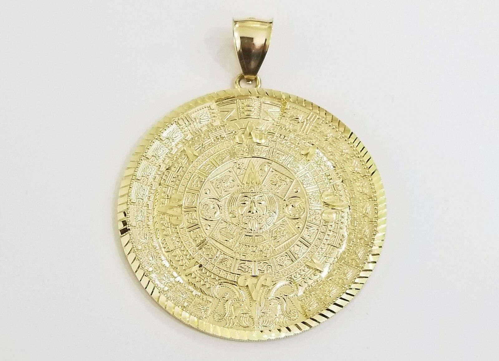 10k Real Gold Aztec Calendar Pendant Charm 3mm 20" 22" 24" Franco Chain - GoldenlinQ