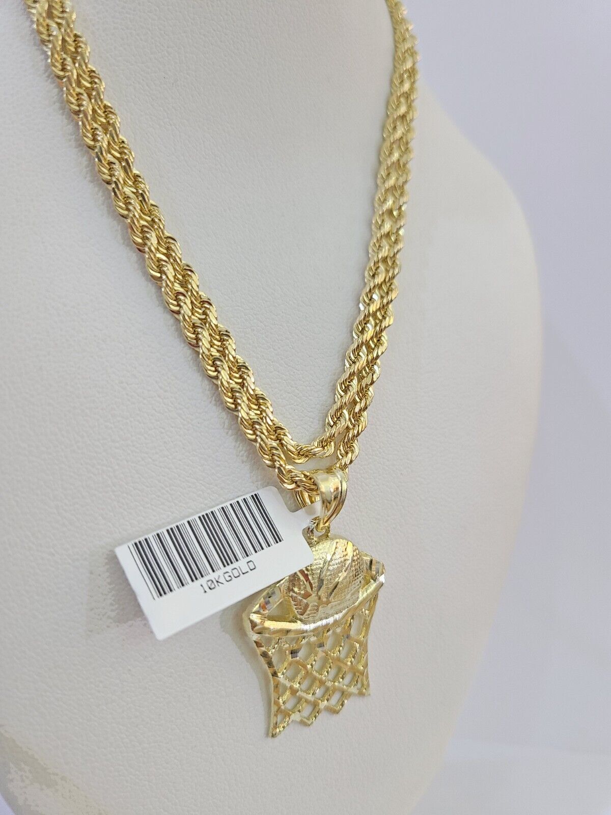 10k Real Gold Basketball Goal Pendant with 3mm 22'' Rope Chain Necklace Set - GoldenlinQ