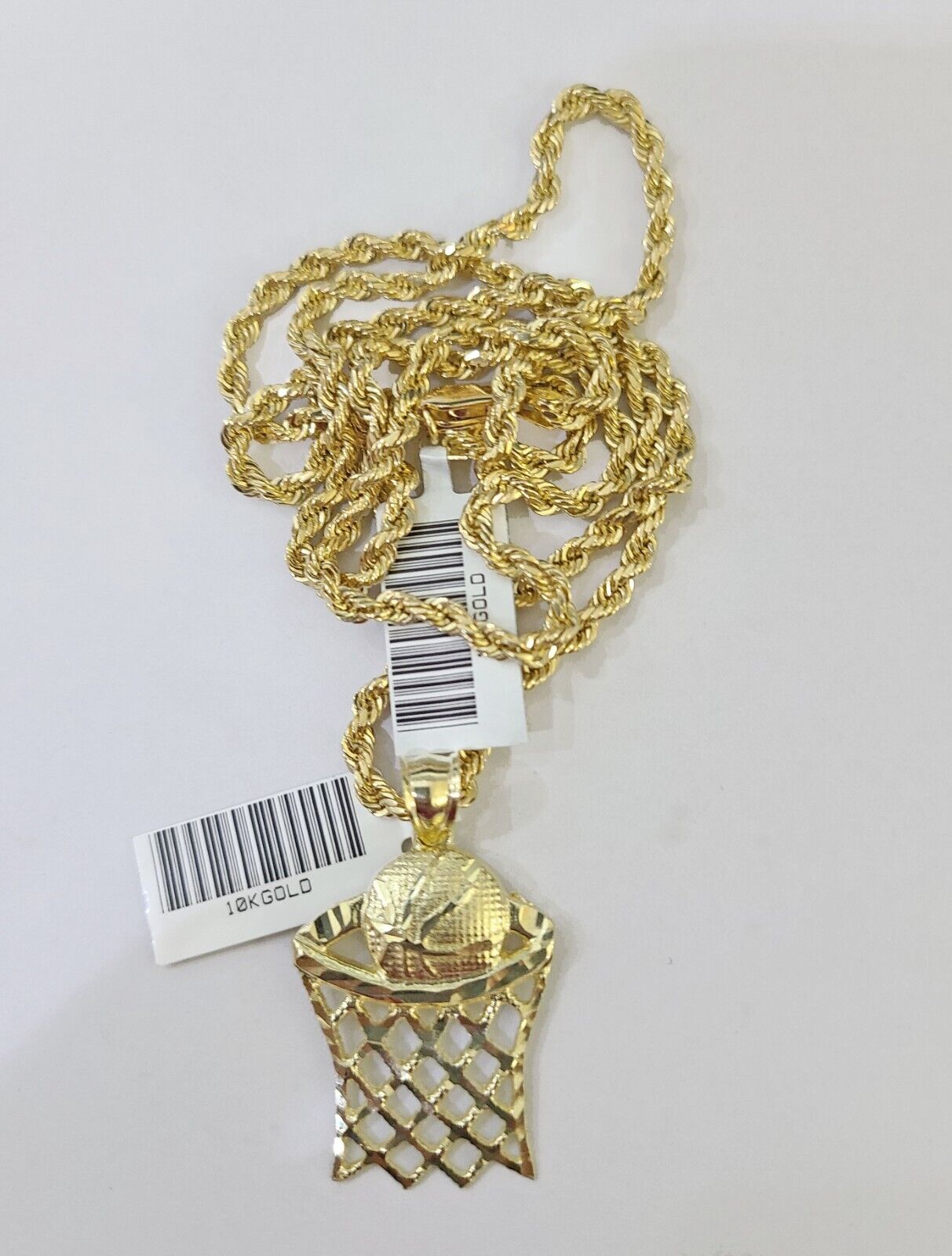10k Real Gold Basketball Goal Pendant with 3mm 22'' Rope Chain Necklace Set - GoldenlinQ