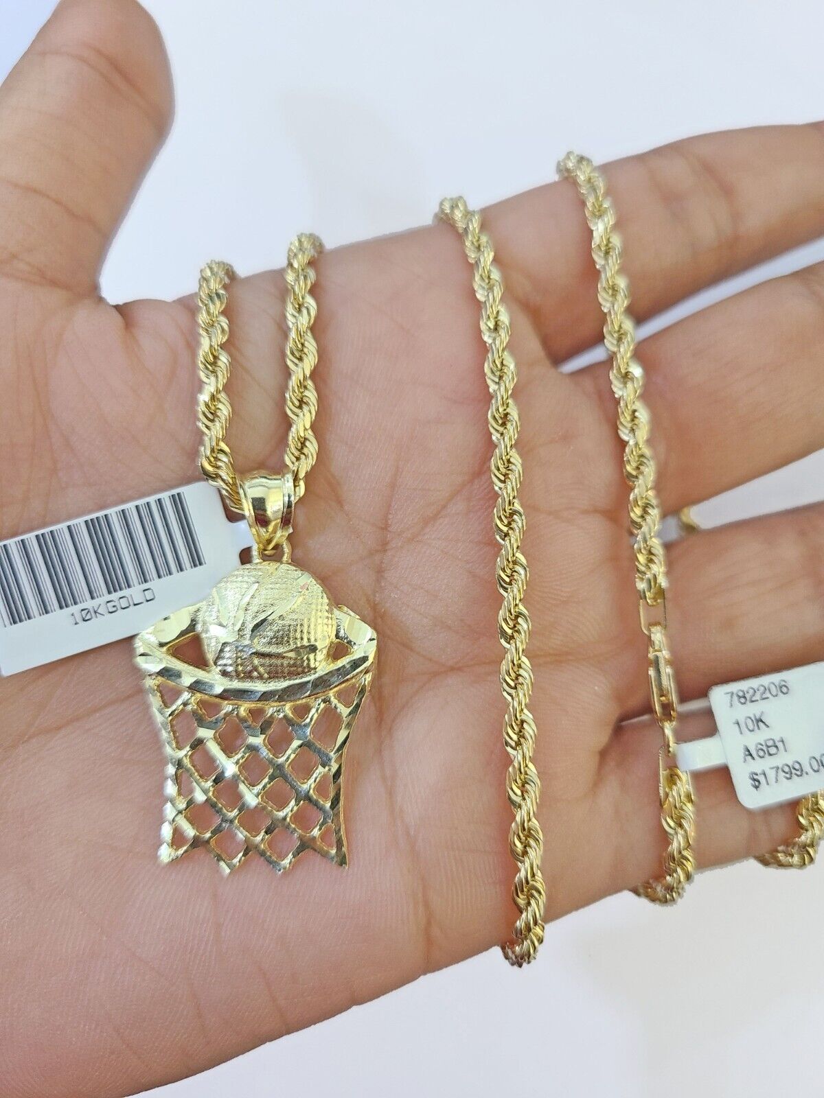 10k Real Gold Basketball Goal Pendant with 3mm 22'' Rope Chain Necklace Set - GoldenlinQ
