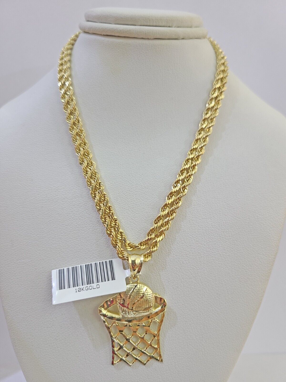 10k Real Gold Basketball Goal Pendant with 3mm 22'' Rope Chain Necklace Set - GoldenlinQ