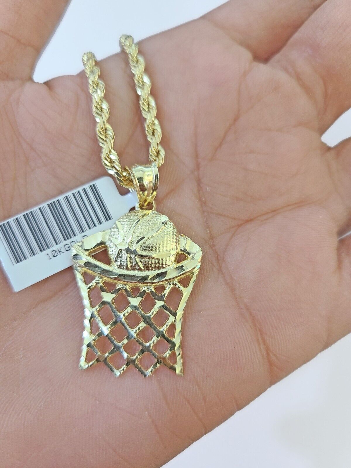 10k Real Gold Basketball Goal Pendant with 3mm 22'' Rope Chain Necklace Set - GoldenlinQ