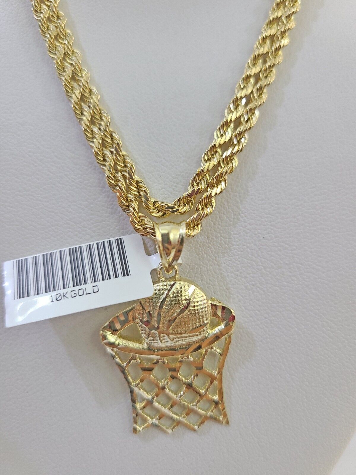 10k Real Gold Basketball Goal Pendant with 3mm 22'' Rope Chain Necklace Set - GoldenlinQ