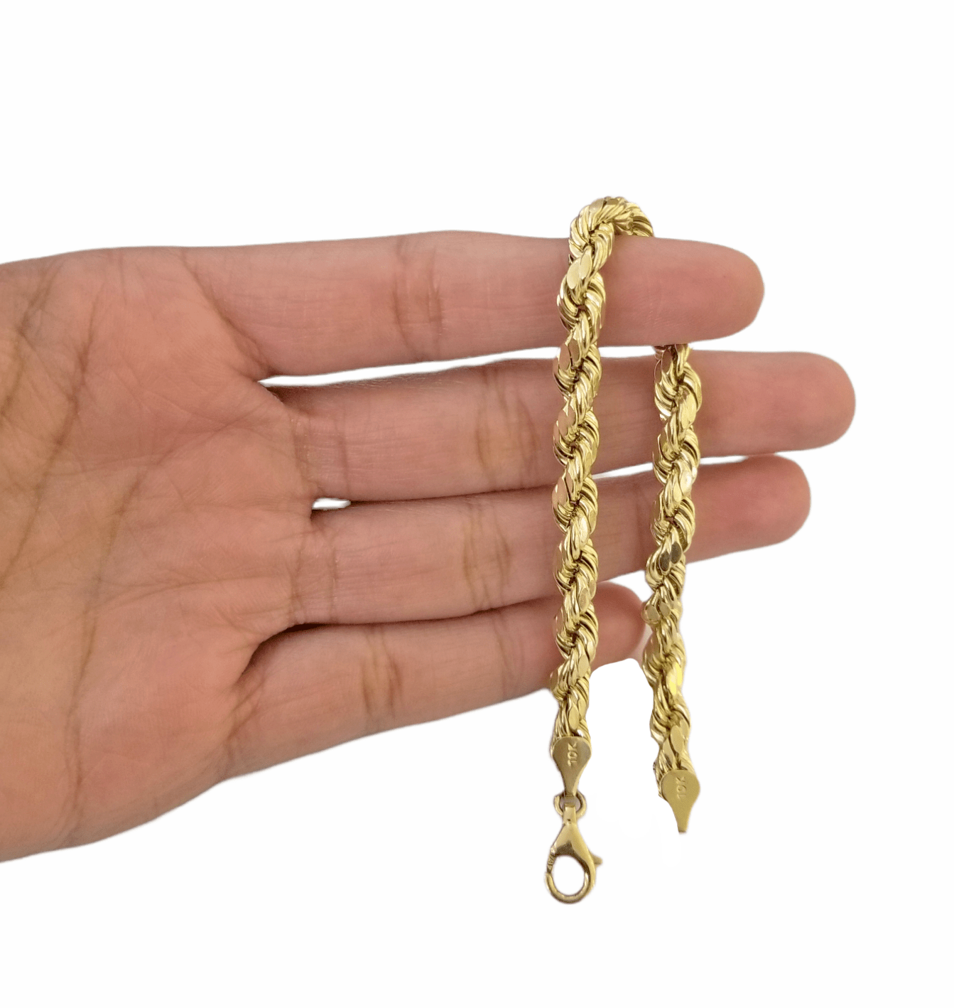 10K Real Gold Bracelet 8" Inch Rope Chain 6mm Lobster Lock Yellow Gold - GoldenlinQ