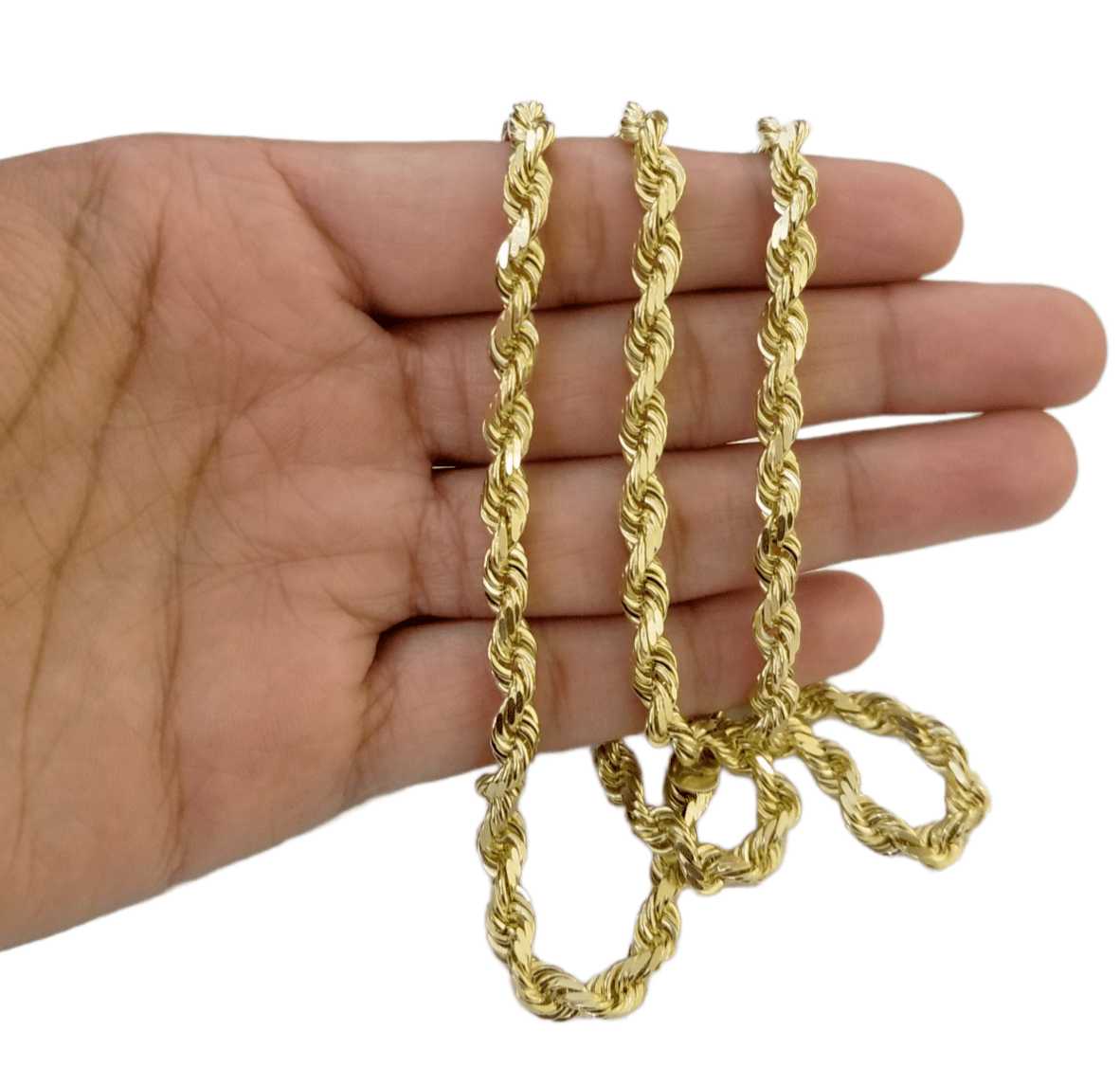 10k Real Gold Chain Solid Rope Necklace 7mm 20 Inch On Sale Free Shipping - GoldenlinQ
