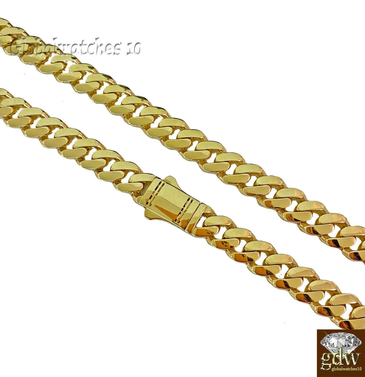 10k Real Gold Men Royal Miami Cuban Monaco Link Chain 24 inch 13.5mm THICK - GoldenlinQ