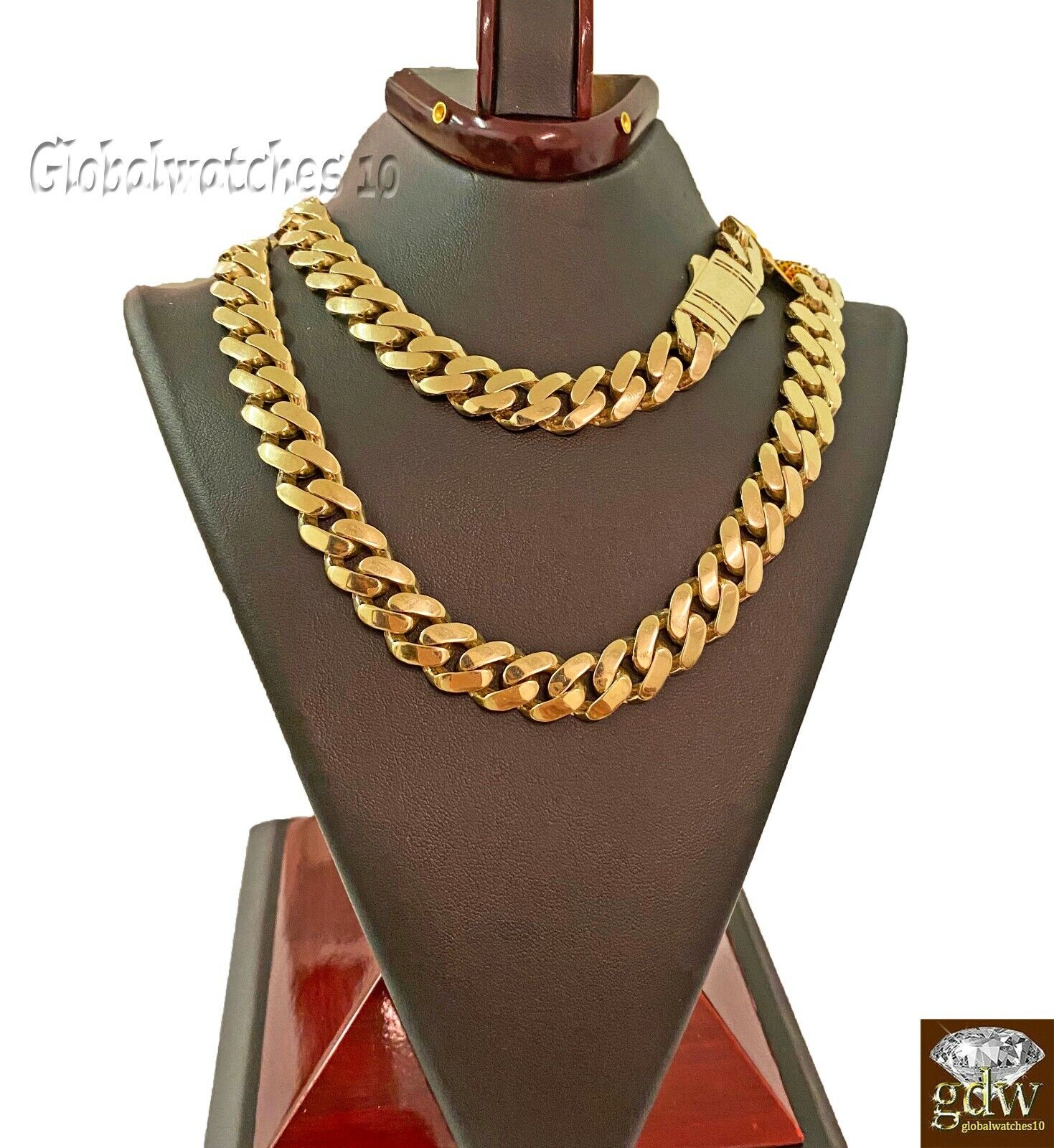 10k Real Gold Men Royal Miami Cuban Monaco Link Chain 24 inch 13.5mm THICK - GoldenlinQ