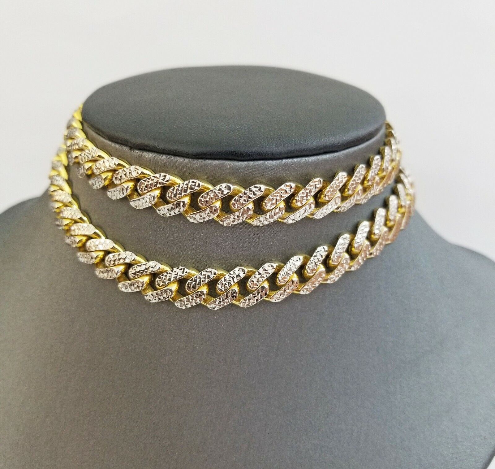 10k Real Gold Monaco Link Chain 22" diamond cut Men women necklace 10kt - GoldenlinQ