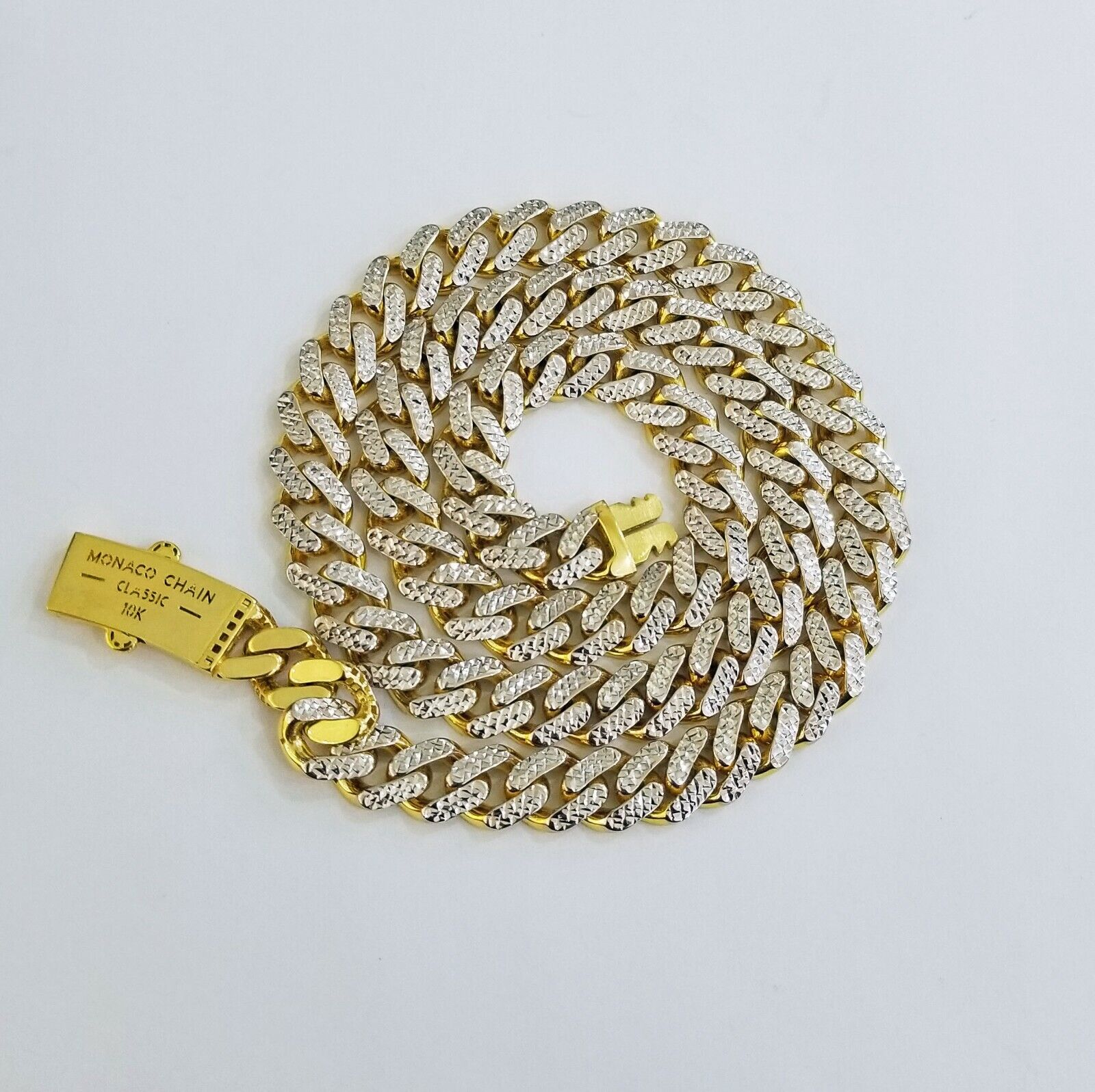 10k Real Gold Monaco Link Chain 22" diamond cut Men women necklace 10kt - GoldenlinQ