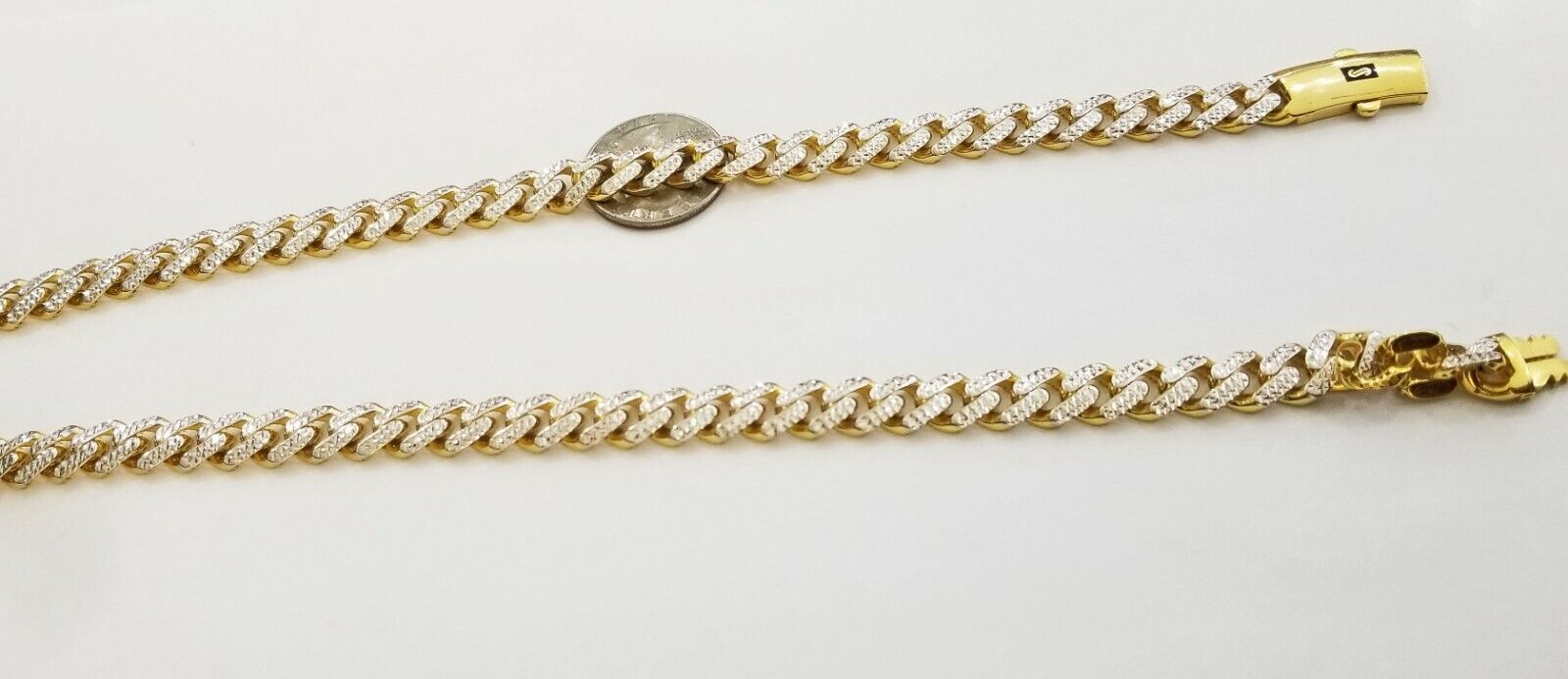 10k Real Gold Monaco Link Chain 22" diamond cut Men women necklace 10kt - GoldenlinQ