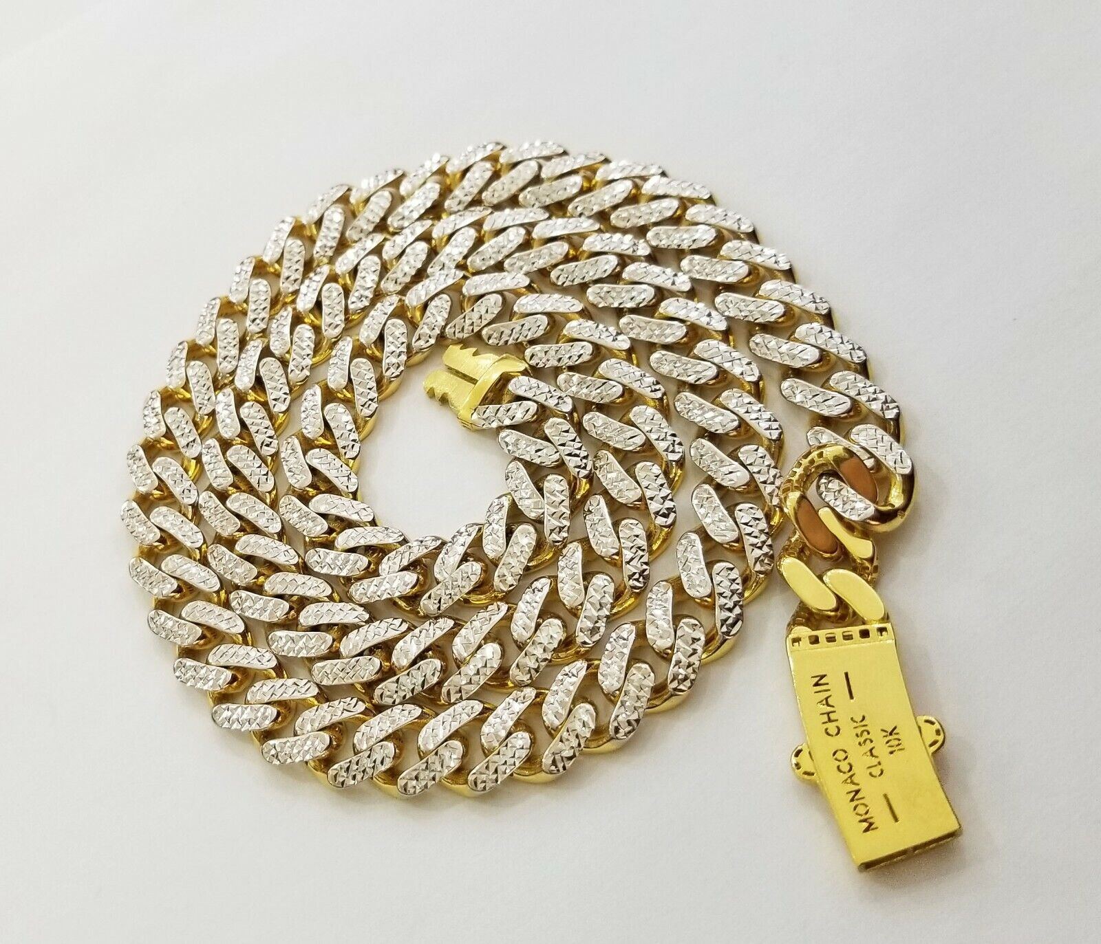 10k Real Gold Monaco Link Chain 22" diamond cut Men women necklace 10kt - GoldenlinQ