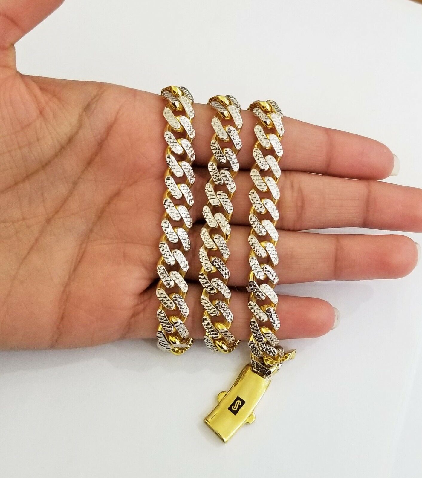 10k Real Gold Monaco Link Chain 22" diamond cut Men women necklace 10kt - GoldenlinQ