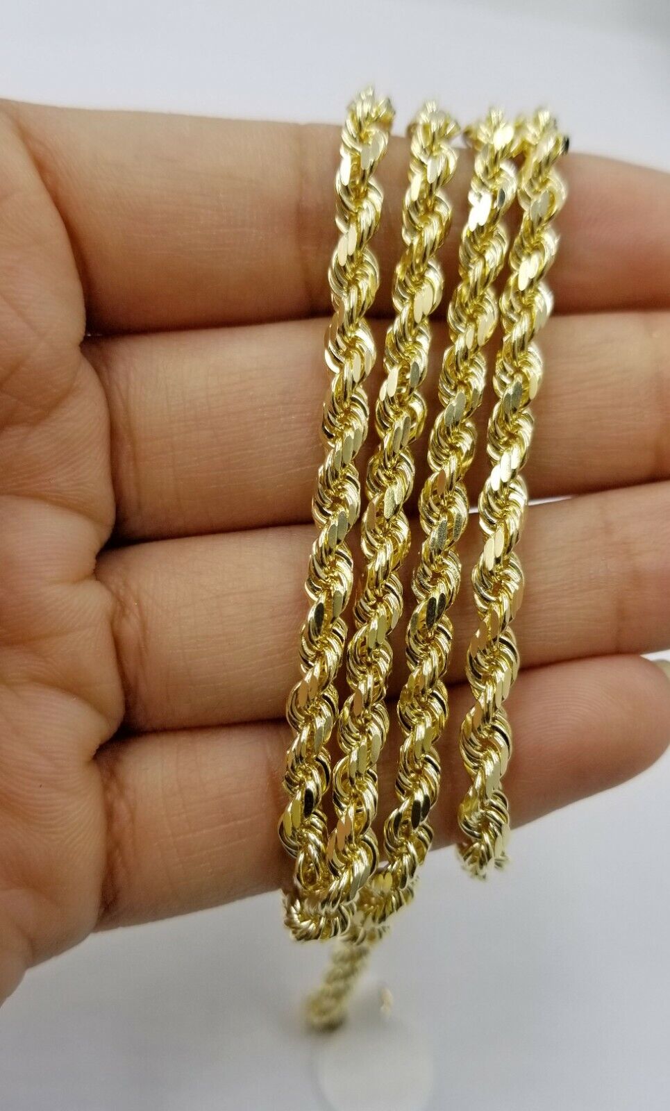 10k Real Gold Rope Chain For Men SOLID Diamond Cut 4mm 20 Inch Free Shipping - GoldenlinQ