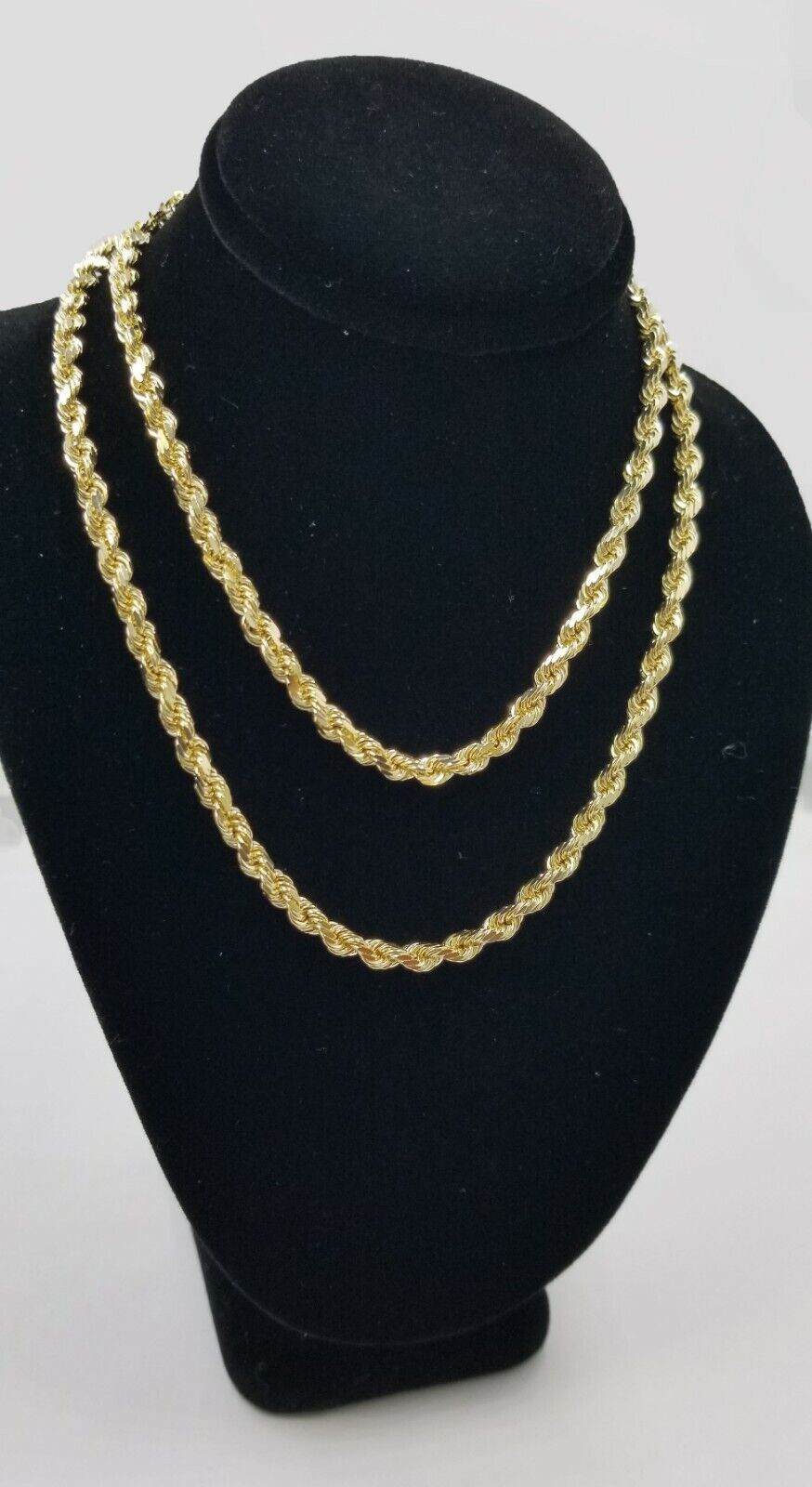 10k Real Gold Rope Chain For Men SOLID Diamond Cut 4mm 20 Inch Free Shipping - GoldenlinQ