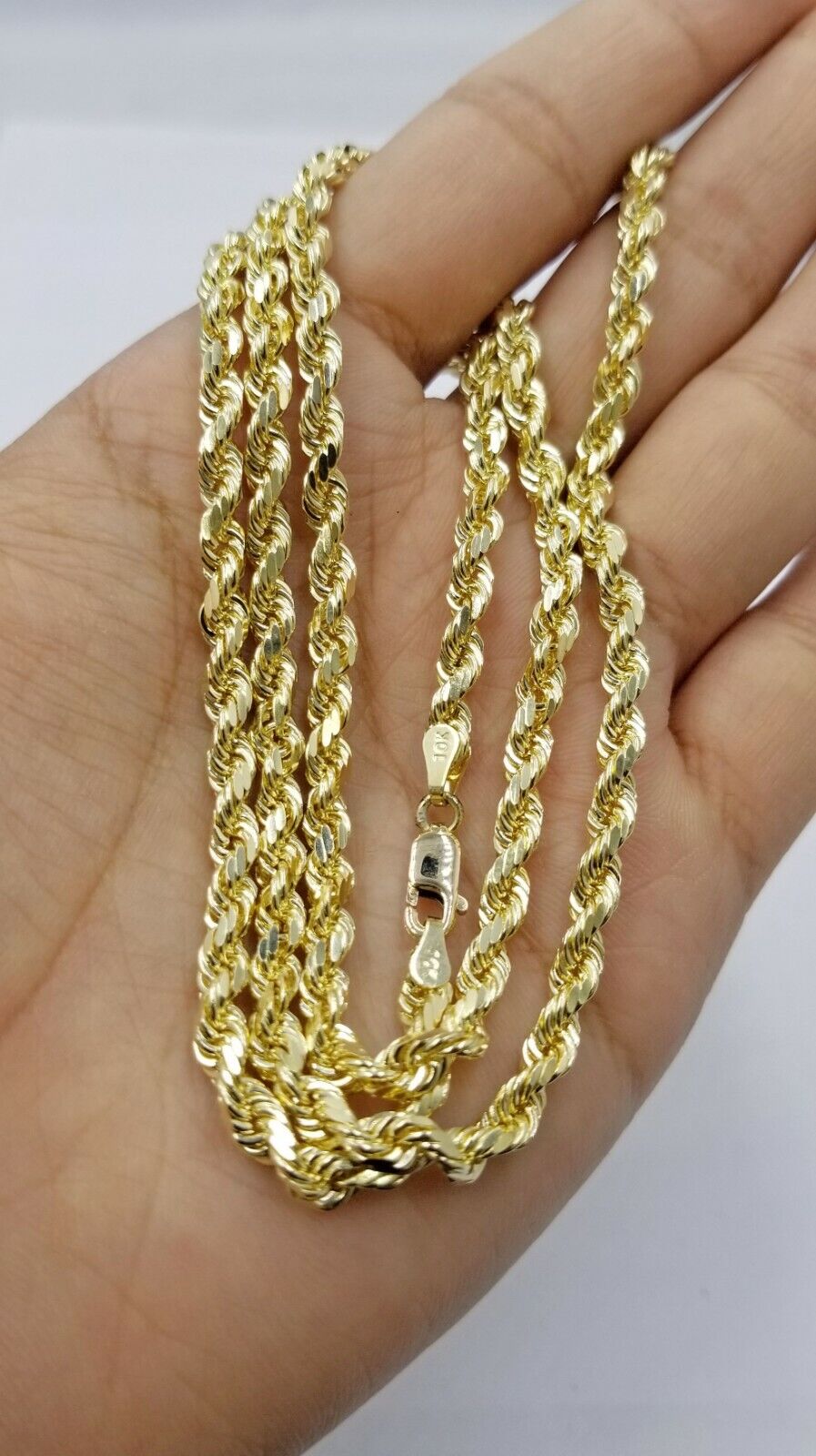 10k Real Gold Rope Chain For Men SOLID Diamond Cut 4mm 20 Inch Free Shipping - GoldenlinQ