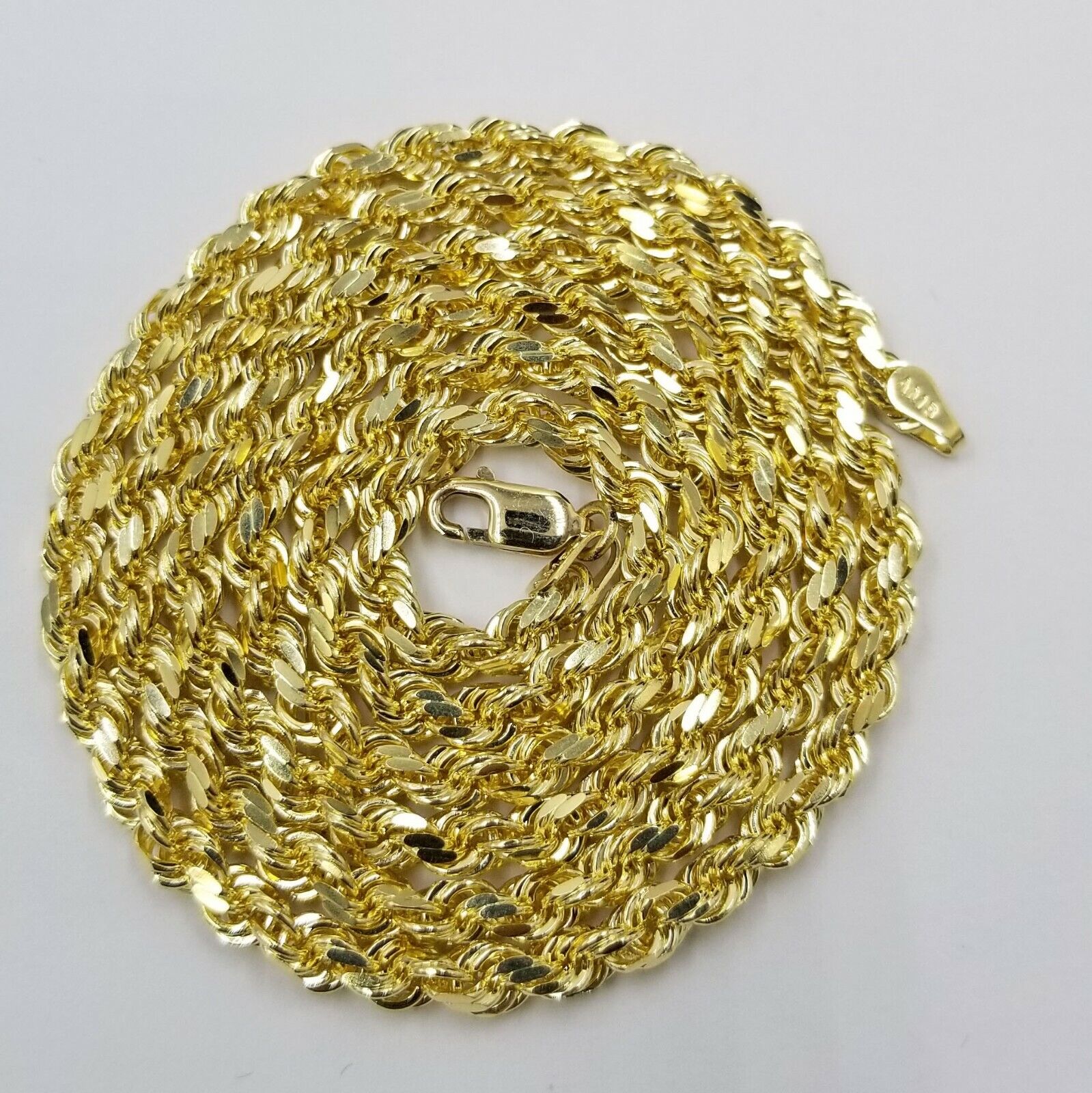 10k Real Gold Rope Chain For Men SOLID Diamond Cut 4mm 20 Inch Free Shipping - GoldenlinQ