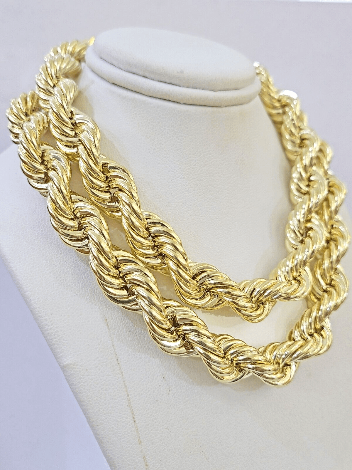 10k Real Gold Rope Chain Thick 12mm Men Chain 26 Inches Genuine - GoldenlinQ
