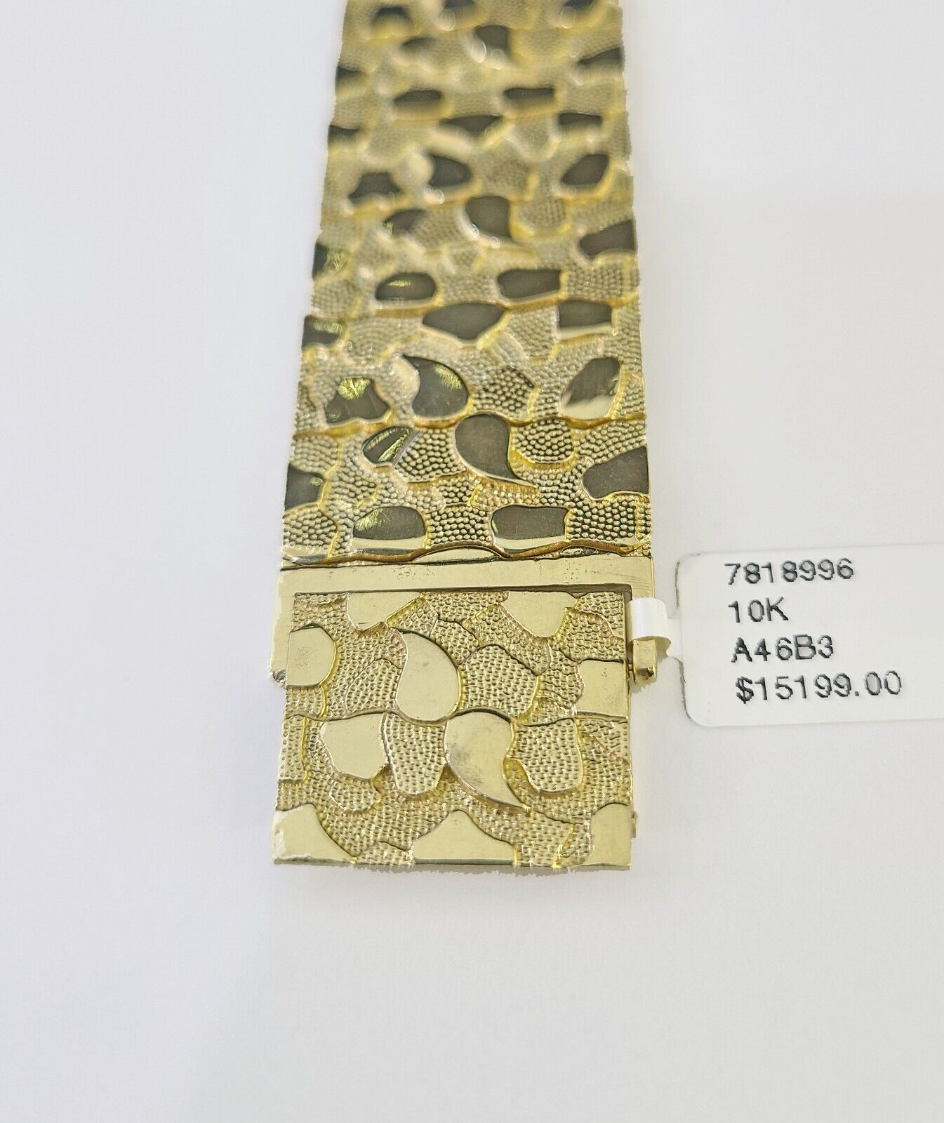 10K REAL Nugget Bracelet Yellow Gold 9"Inch 23mm Men Hand Gold 10kt - GoldenlinQ