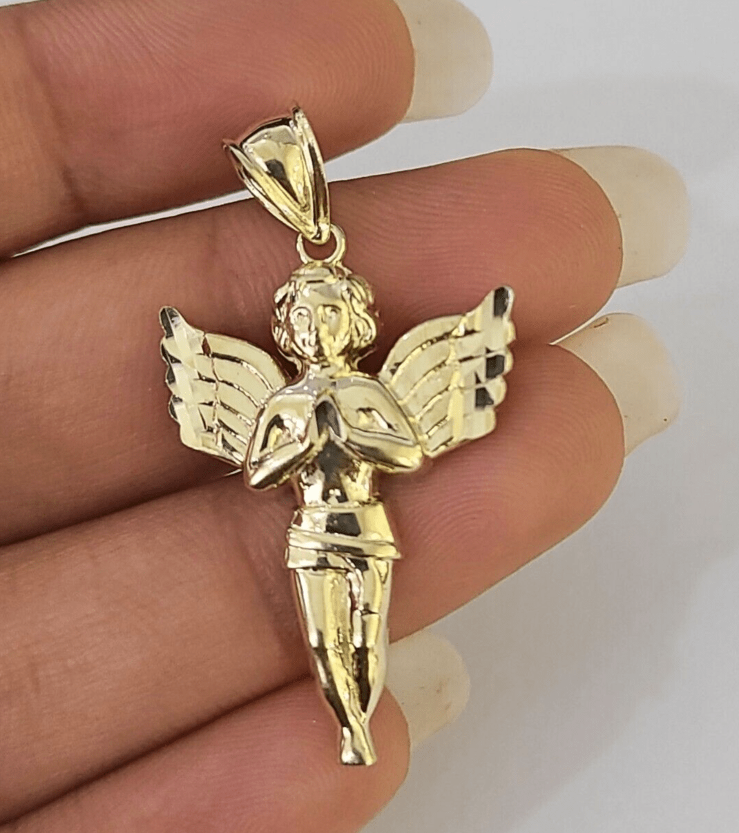 10K Real Praying Hands Charm Pendant Yellow Gold 1.5" Genuine - GoldenlinQ